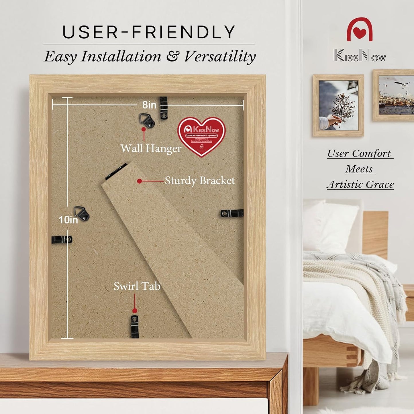 8x10 Picture Frame 4 Pack, Oak Solid Wood, Wall or Tabletop, Studio | Gallery Wall Set, Thick & Wide Border, Polished