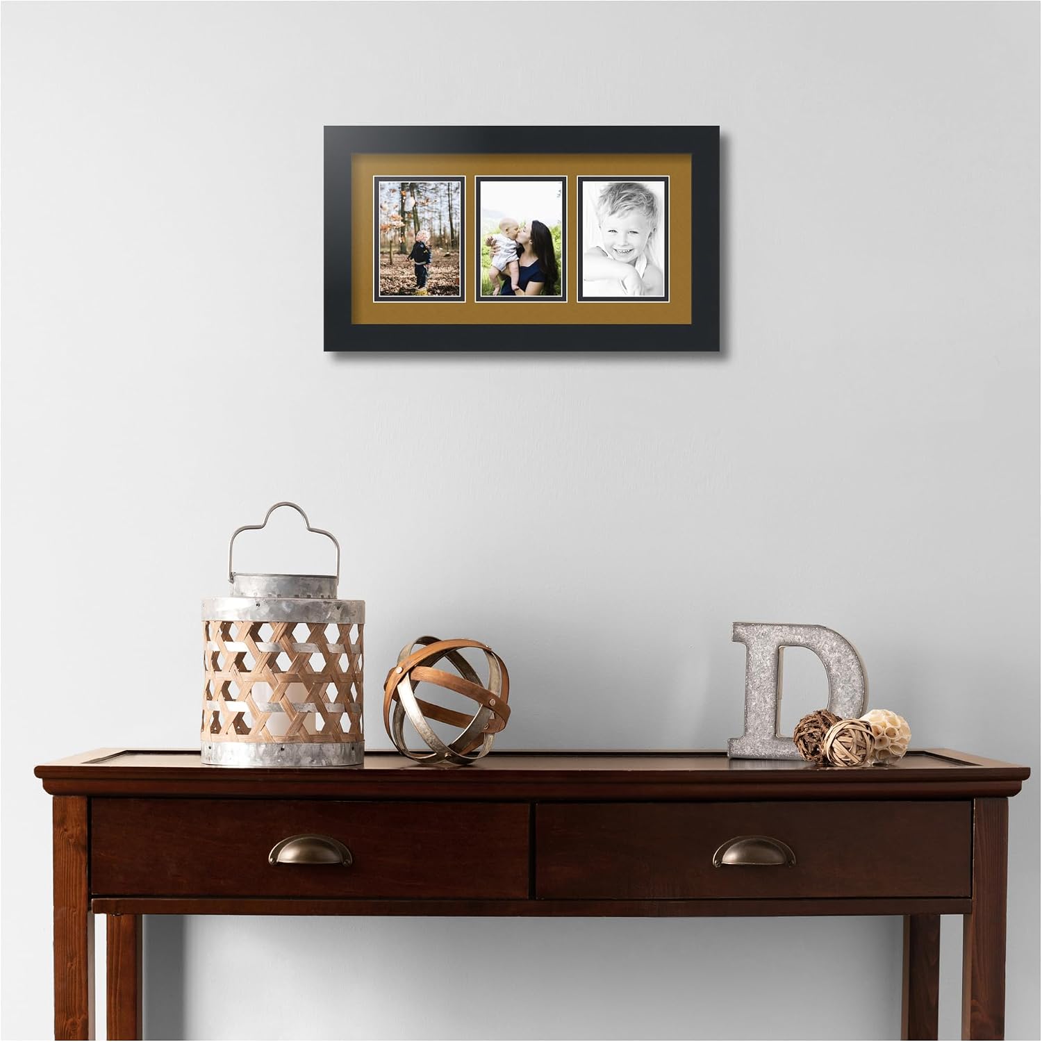 ArtToFrames Collage Picture Frame 3 Opening 3-3.5x5 Photo Frame | Made in USA | Black Frame El Dorado and Black Mats