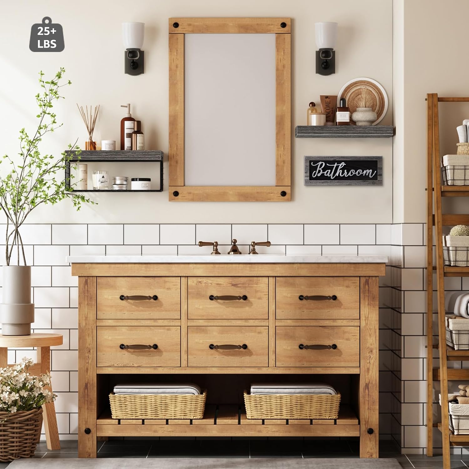 QEEIG ‎Bathroom Shelves Over Toilet - Paper Storage Wall Mounted Farmhouse Decor Decorations Aesthetic Décor Sign Small
