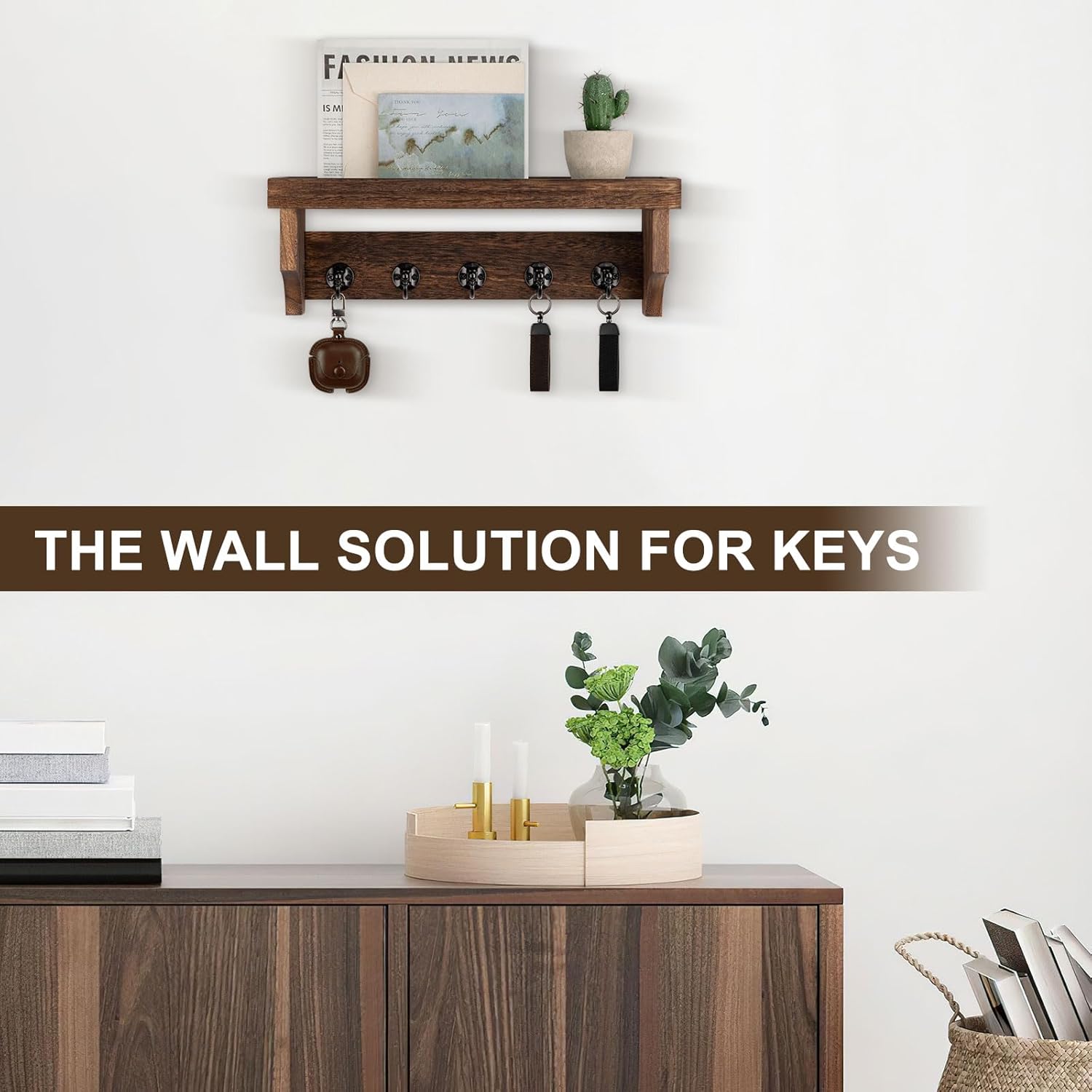 Key Holder / 5 Hooks for Coat / Brown
