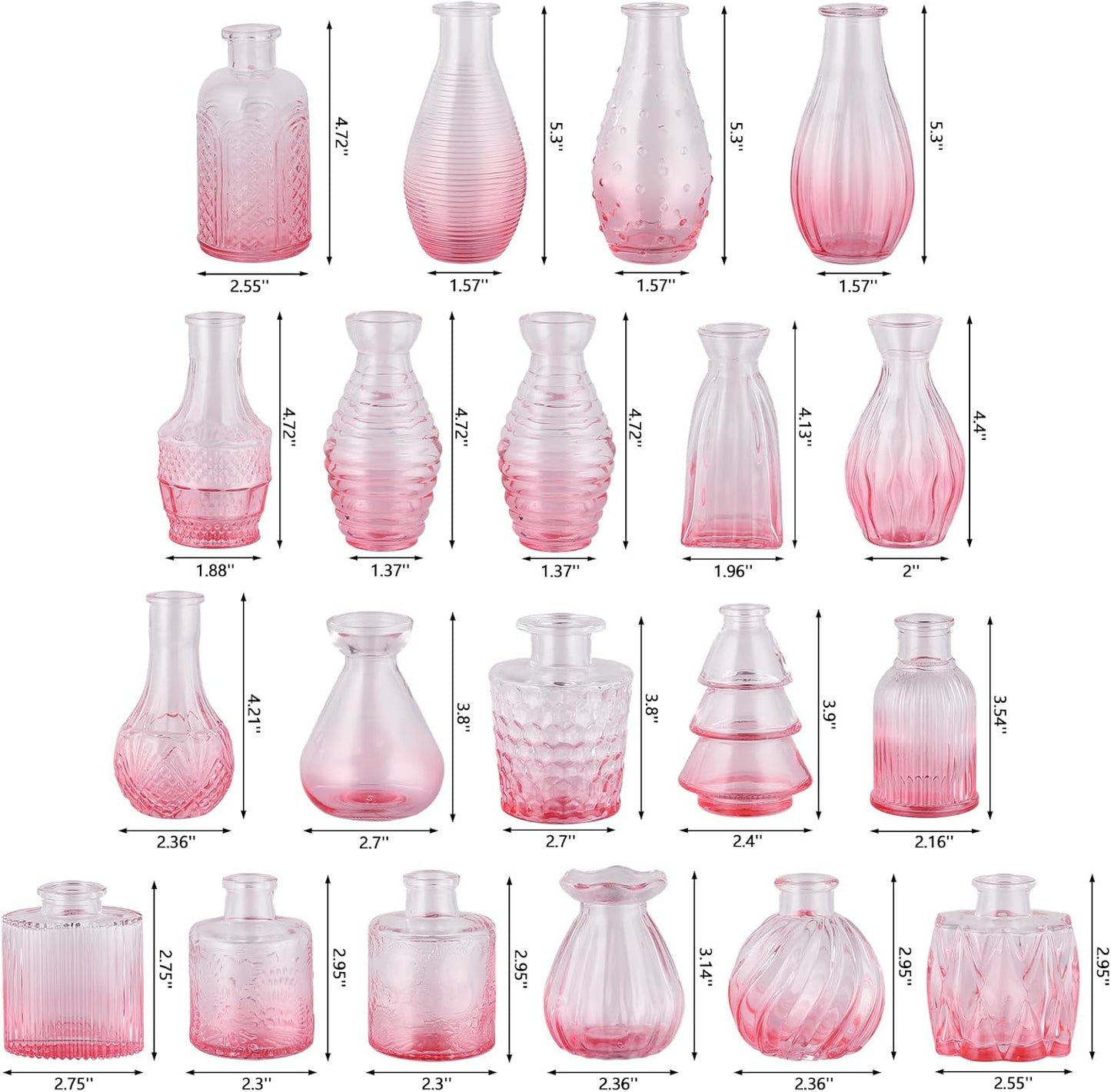 Glass Bud Vases Mini Flower Vase Small Vintage Vases for Centerpiece Table Wedding / Gradient Pink