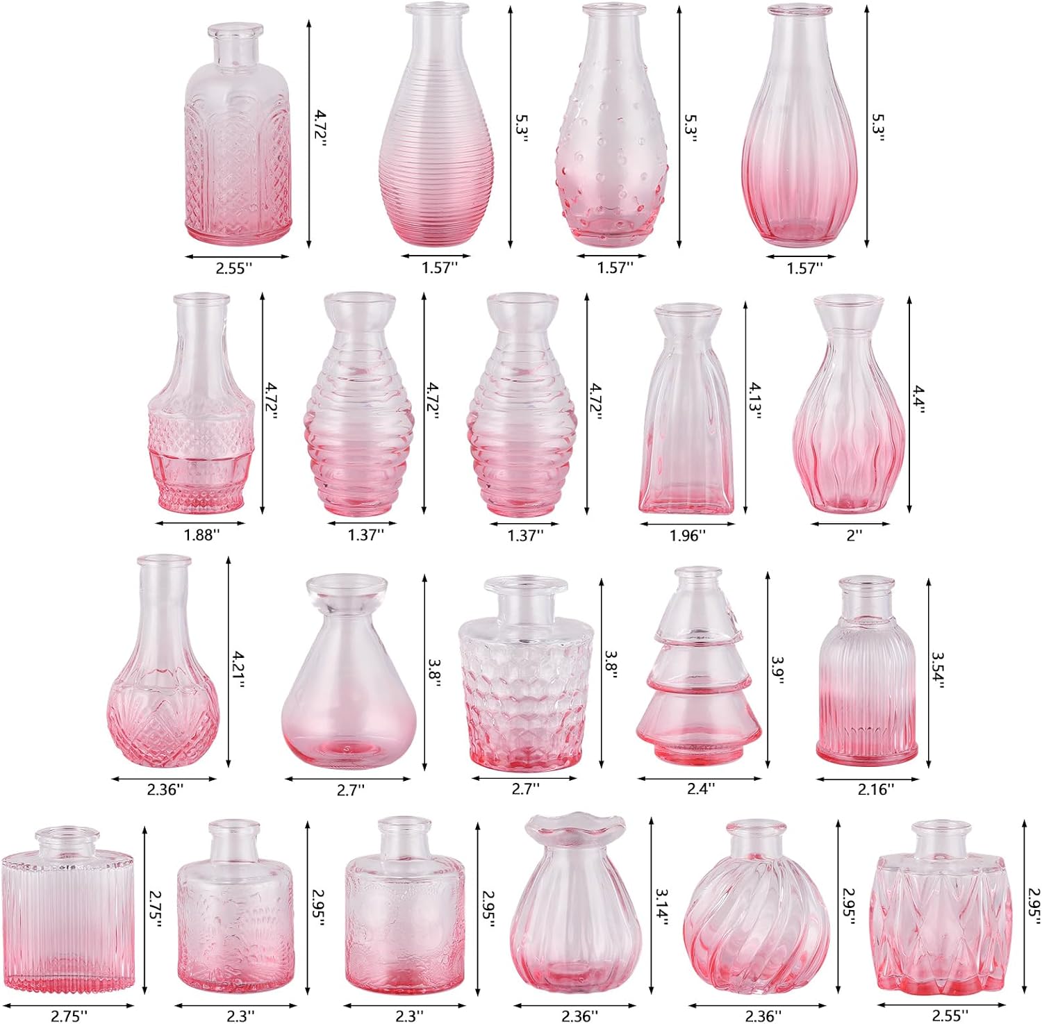 Glass Bud Vases Mini Flower Vase Small Vintage Vases for Centerpiece Table Wedding / Gradient Pink
