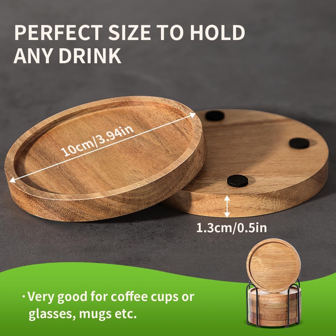 Holder / Acacia Wood Coasters for Drinks / 3.94in/10cm / 3.94 Inch