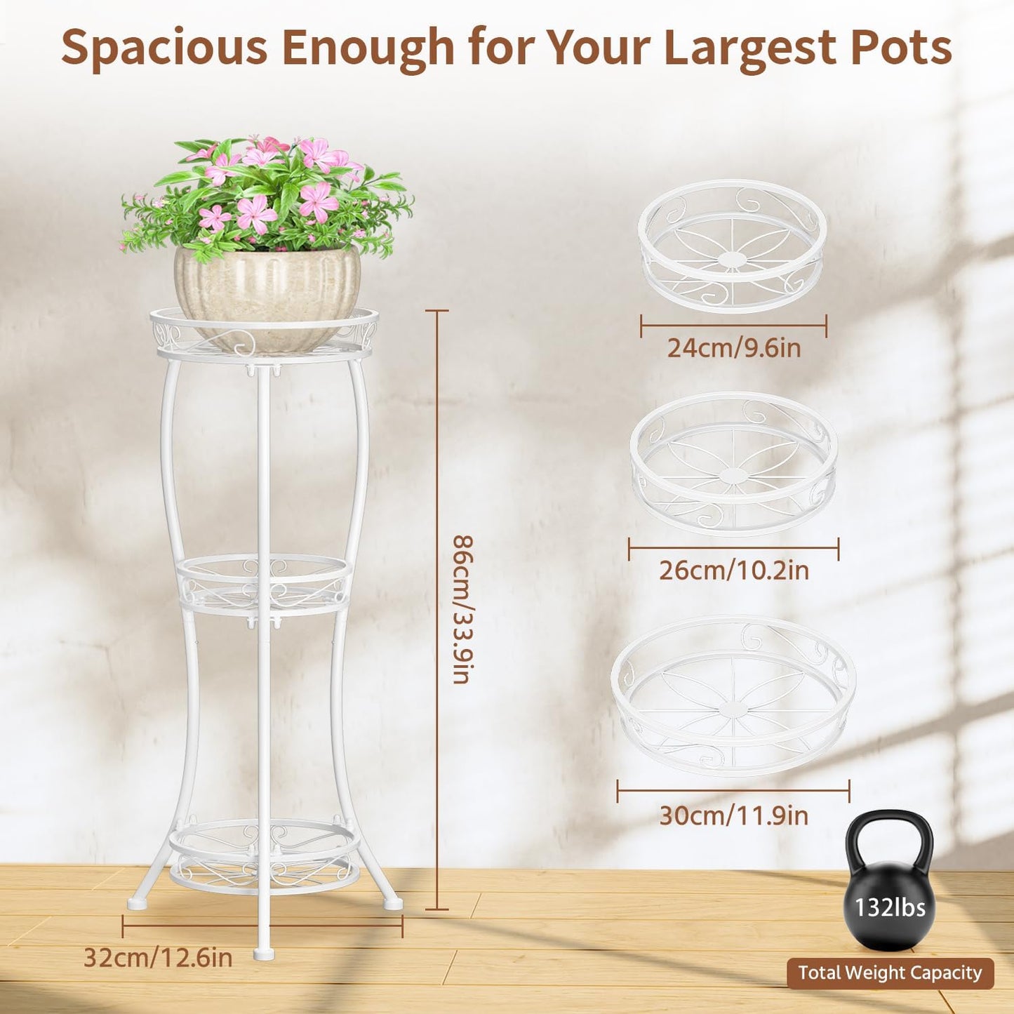 LASZOLA 3 Tiers Metal Corner Plant Flower Stand Tall Indoor Outdoor, White | Heavy Duty Small Holder Shelf for Multiple
