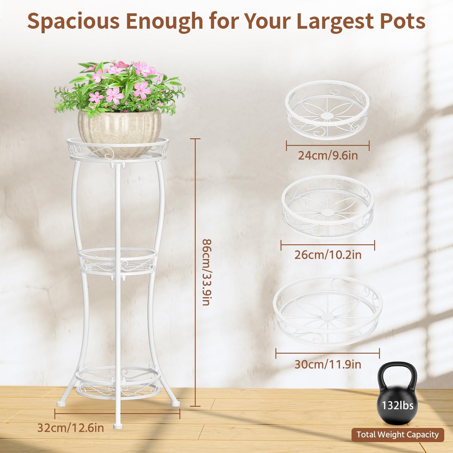 LASZOLA 3 Tiers Metal Corner Plant Flower Stand Tall Indoor Outdoor, White | Heavy Duty Small Holder Shelf for Multiple