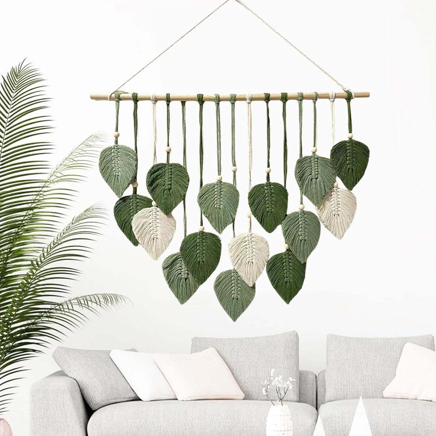 Wall Hanging Decor Leaves Tapestry Boho Wall Decor Woven Feather Handmade Yarn / Lightgreen-m