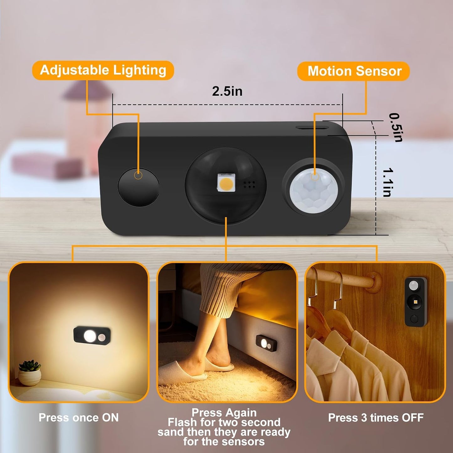 NIEGNOWOO LED Motion Sensor Puck Lights, Rechargeable Cabinet Lights, Stick on Wireless LED Night Light for Closet