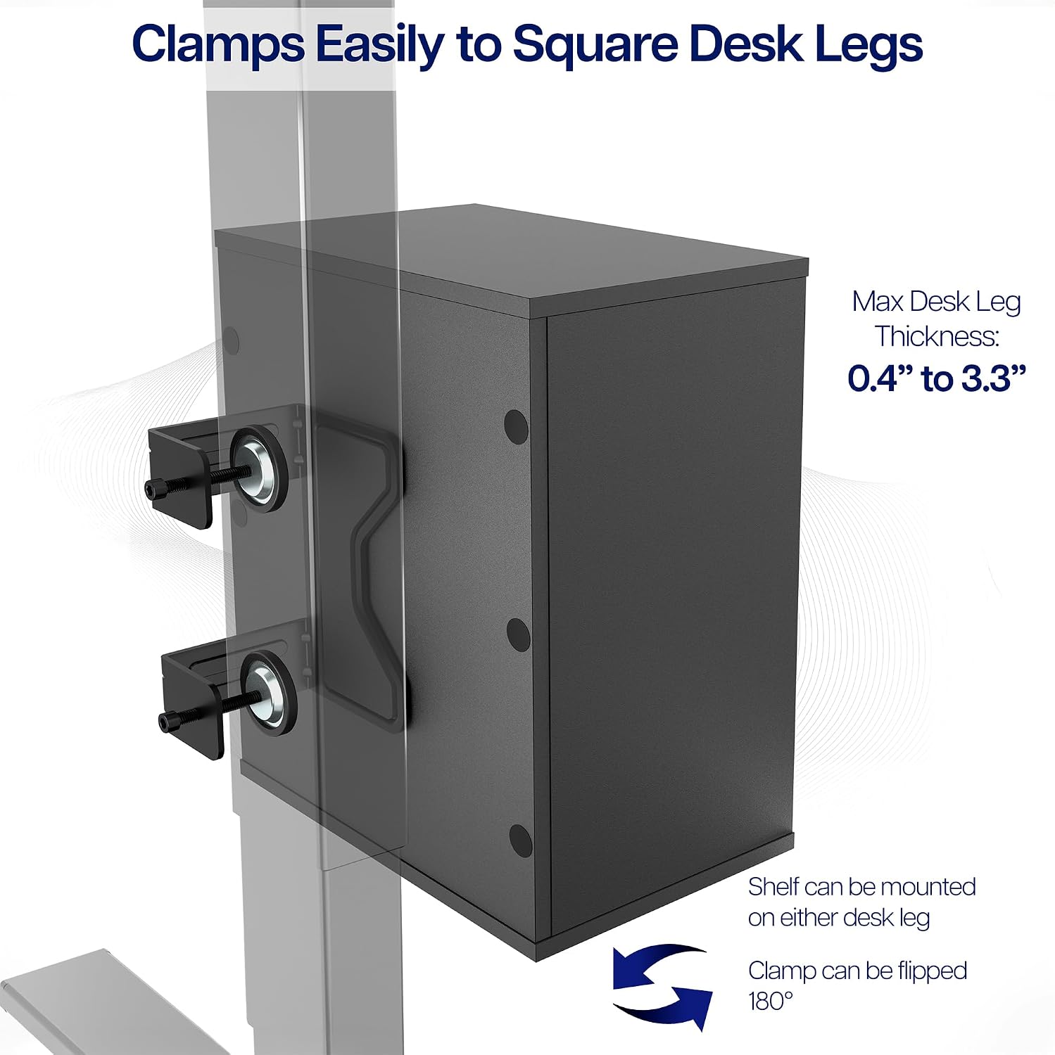 VIVO Black Clamp-on Desk Leg Shelving Unit, Storage Shelves, DESK-SHELF3CL | Multi-Level Storage, Office Accessory