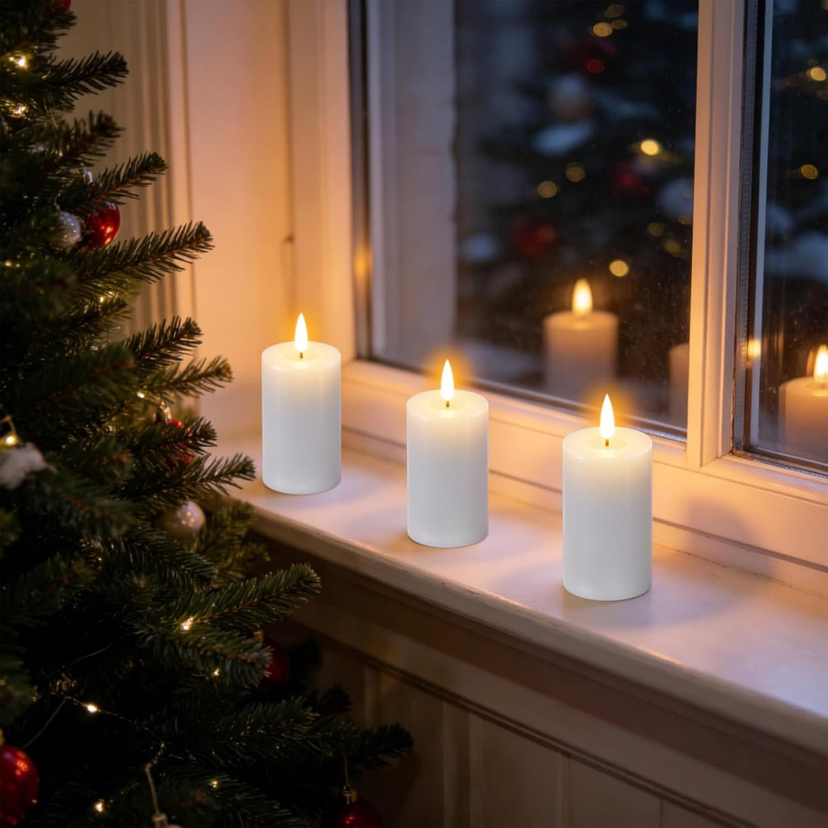 4.5" Rechargeable Flameless LED Pillar Candles with 10-Key Remote and Timer, 6 Pack White Real Wax 3D Wick Flickeing