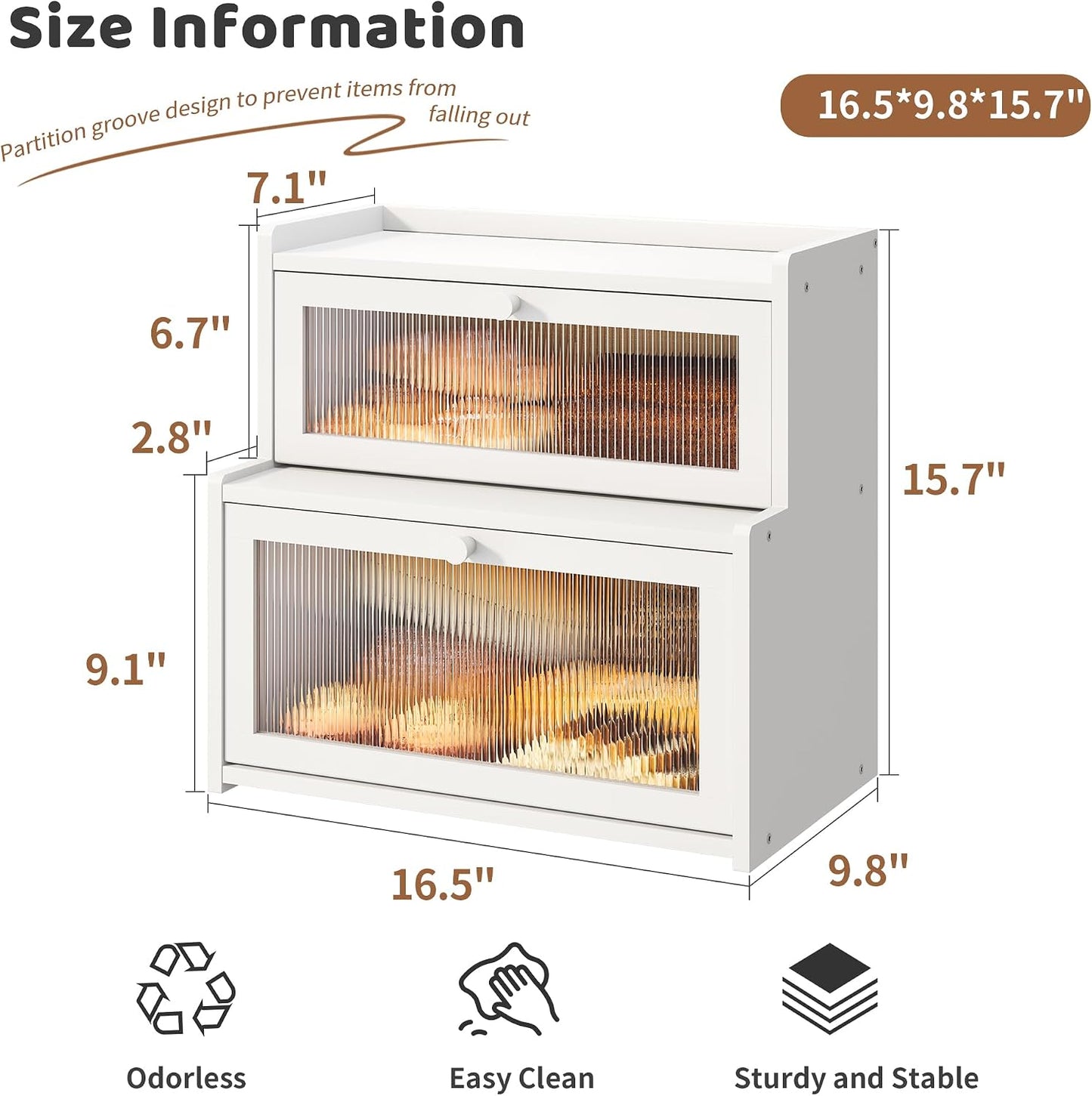 Bread Box for Kitchen Countertop Double Layer Large Corner Bread Box Capacity Bread Storage Bin Farmhouse Breadbox