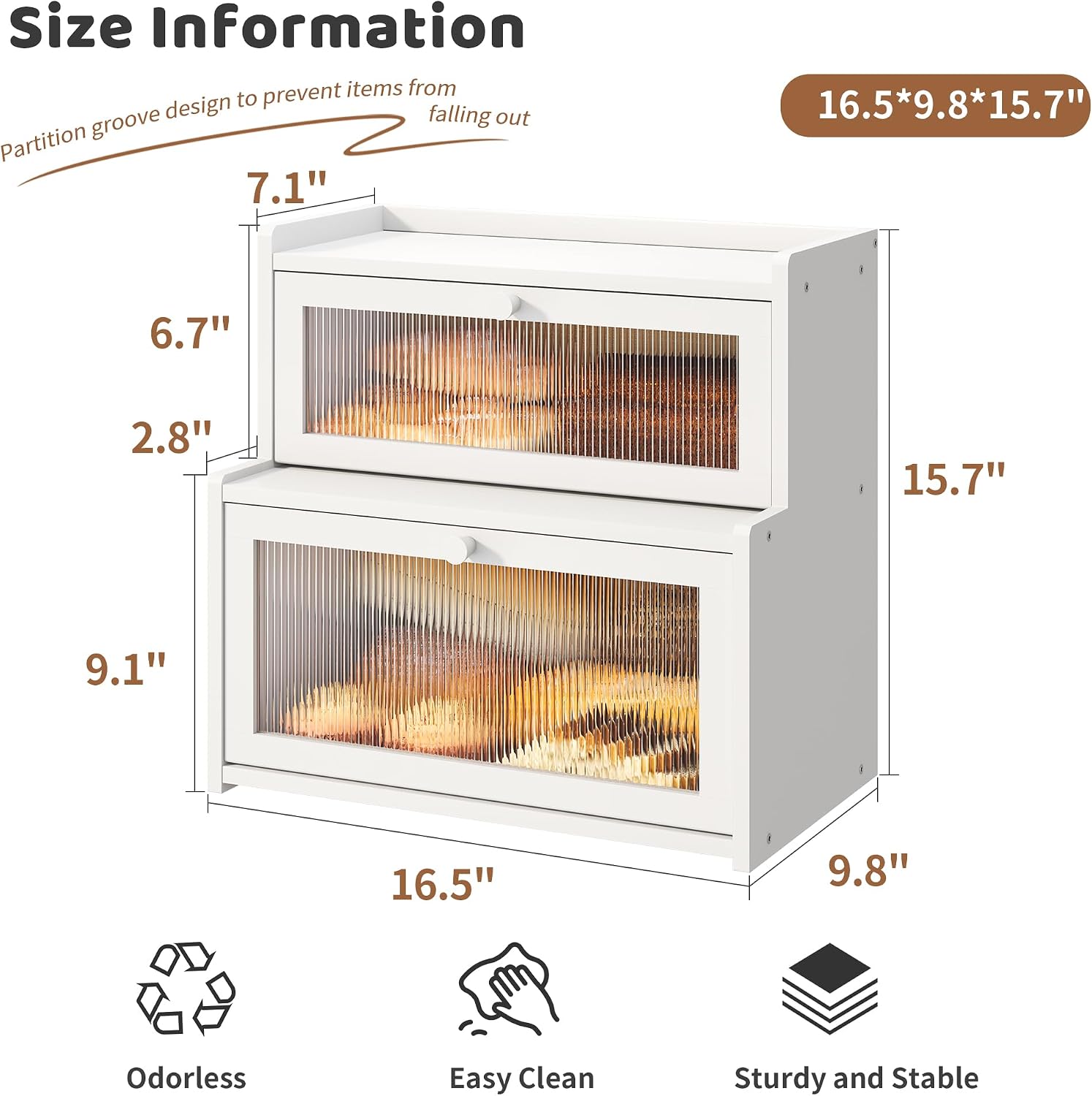 Bread Box for Kitchen Countertop Double Layer Large Corner Bread Box Capacity Bread Storage Bin Farmhouse Breadbox