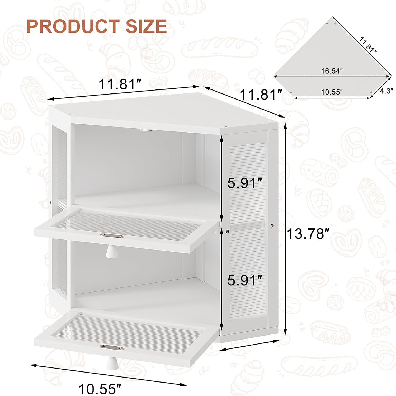 WOWLIVE Double Layer Corner Bread Box for Kitchen Countertop with 2 Doors | Bamboo Bread Storage Container, Large