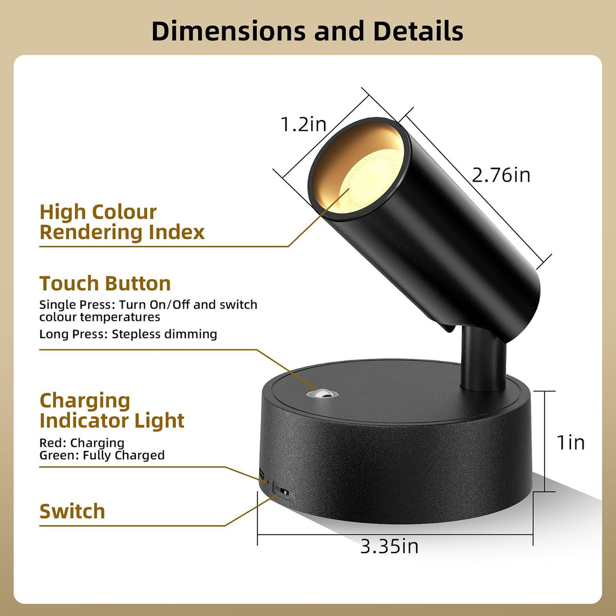 Spotlights Indoor with Remote & Touch, 5500mAh Rechargeable Battery Picture Lights with Timer, 10 Levels Brightness