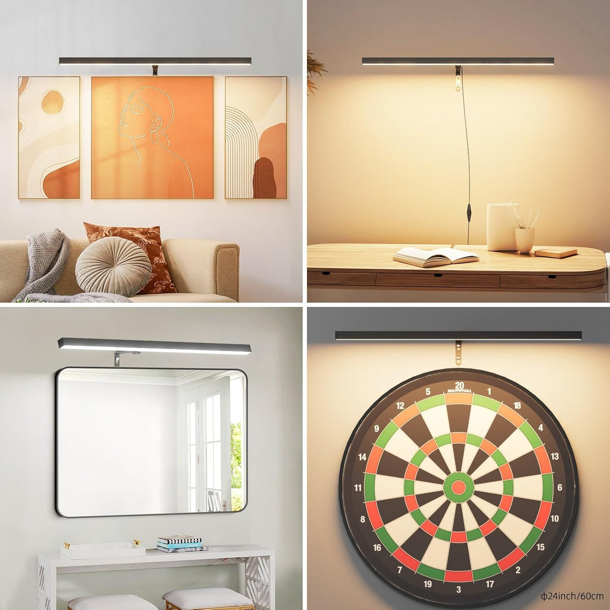 24" Plug in Picture Light for Paintings with Remote Control, 9W LED Art Display Lighting for Gallery, Dartboard