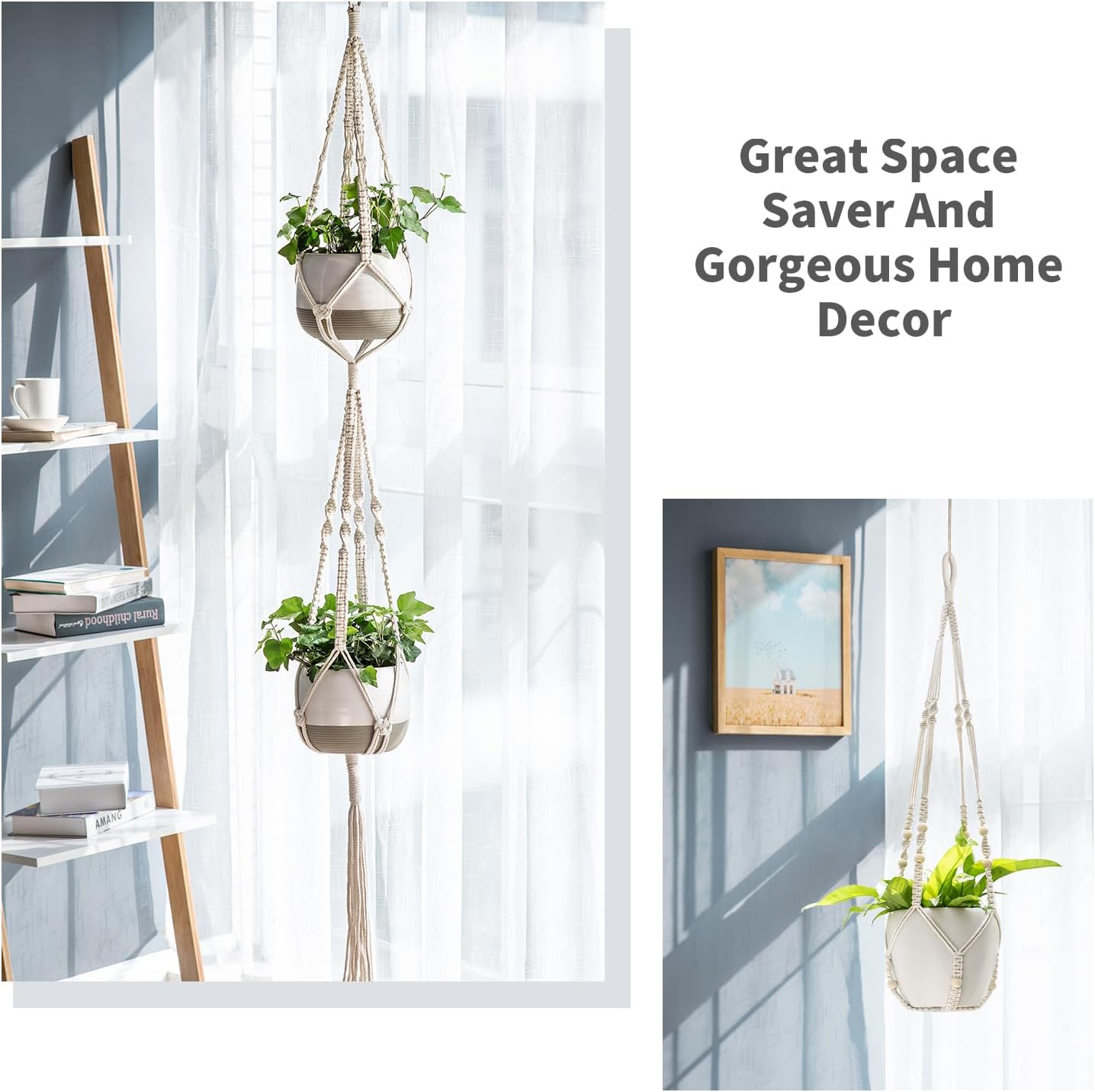 Macrame Plant Hangers Indoor Hanging Planter Basket Wall Decorative Flower Pot / Ivory / Set of 4