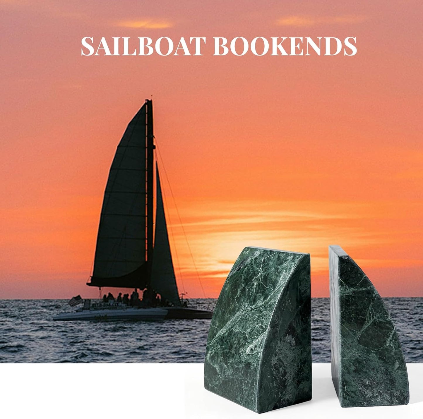 Marble Bookends / Non-Slip Heavy Duty Book Stopper / Sail-green