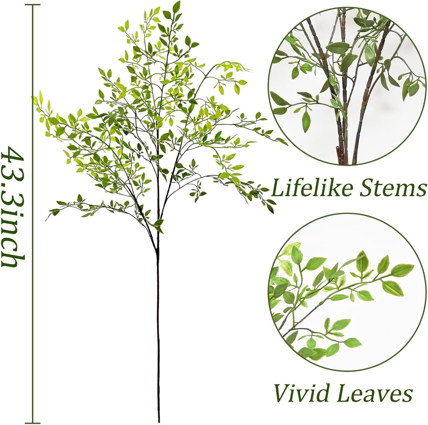 Artificial Plants Faux Branches for Vase / Green Nandina / 43.3 Inch / Set of 2