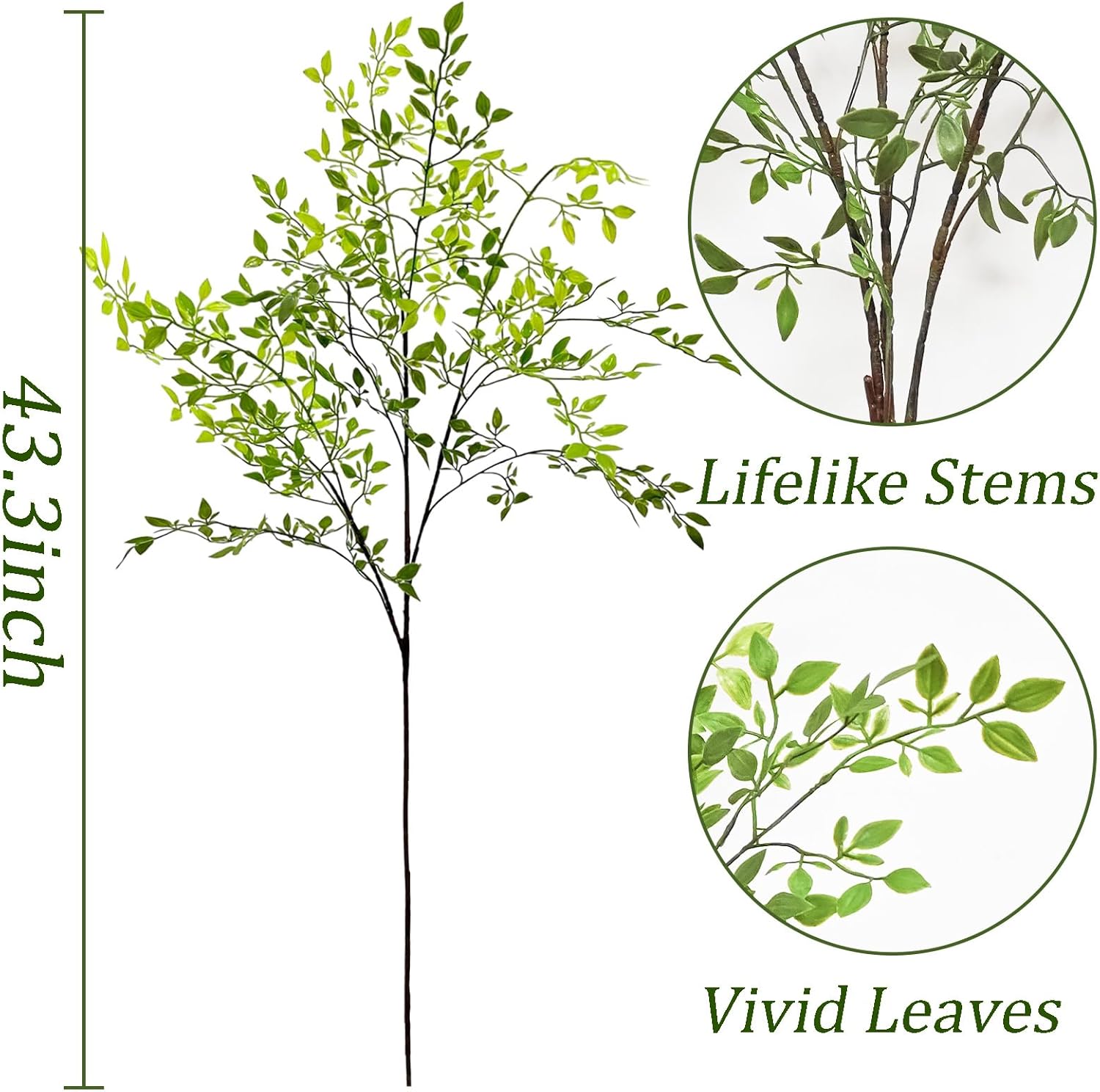 Artificial Plants Faux Branches for Vase / Green Nandina / 43.3 Inch / Set of 2