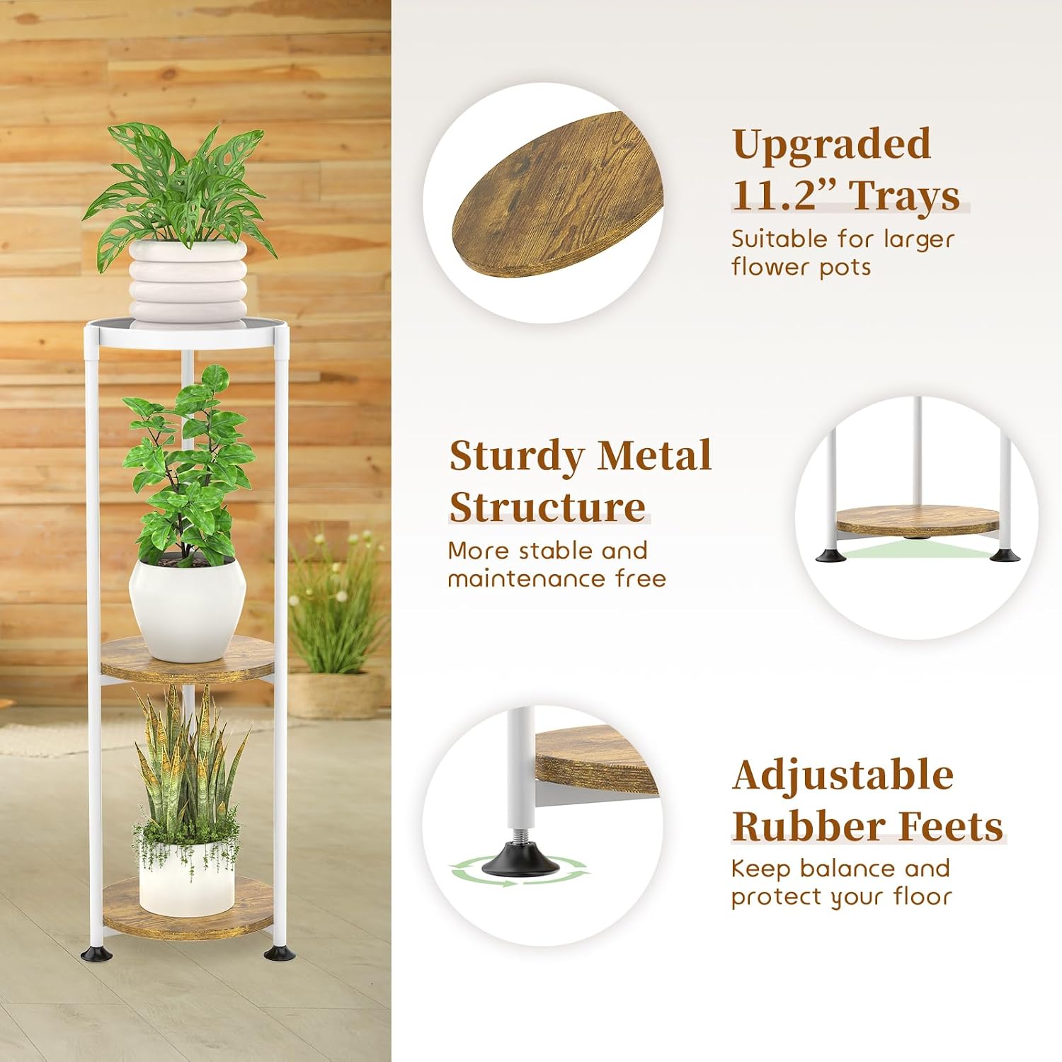 KMOTASUO Metal Plant Stand Tall for Indoor Outdoor Corner, 3 Tier White | Heavy Duty Flower Holder Rack, Modern