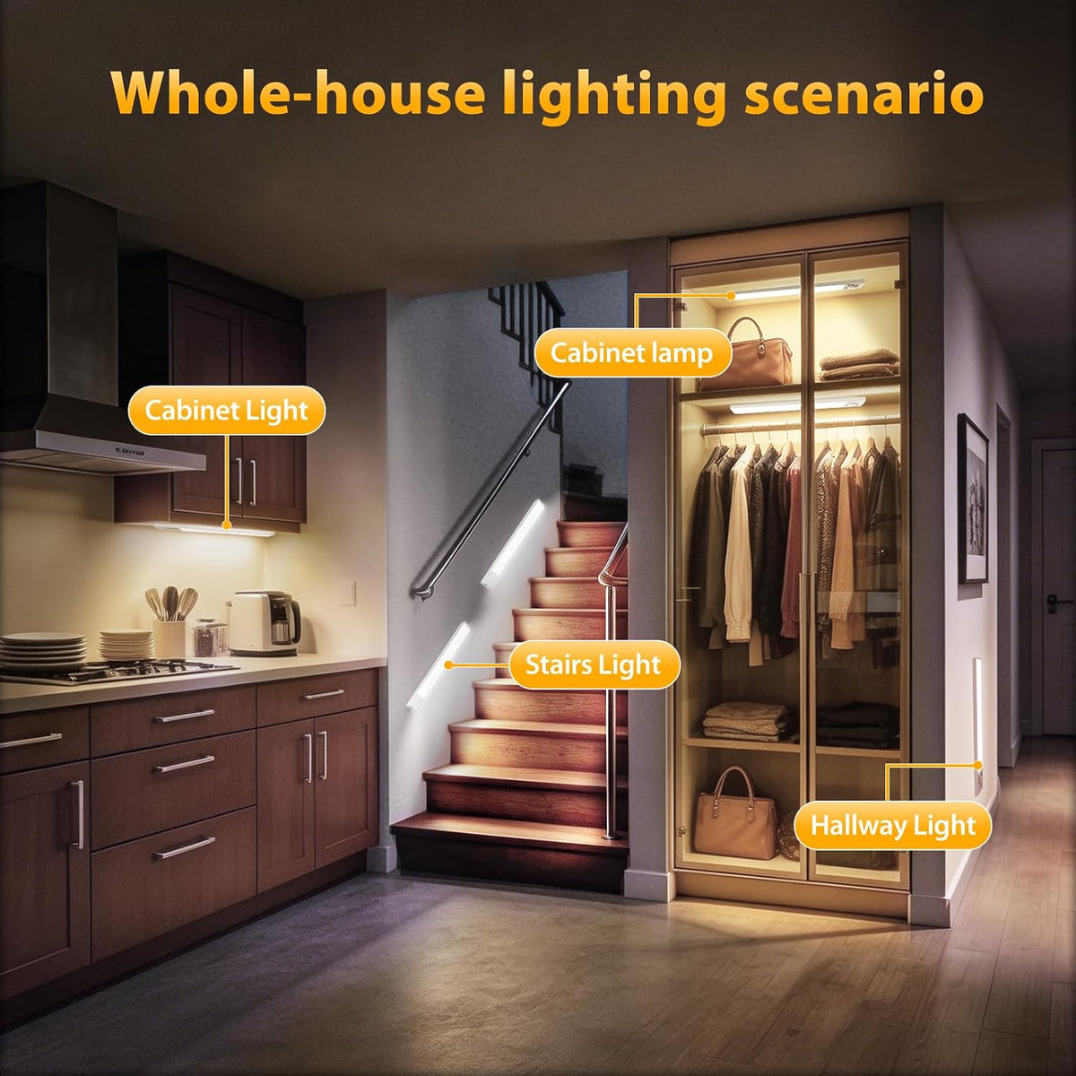 Under Cabinet Lighting,16inch Rechargeable Motion Sensor Light, Magnetic Closet Lights with Dimmable & 3 Color Temps