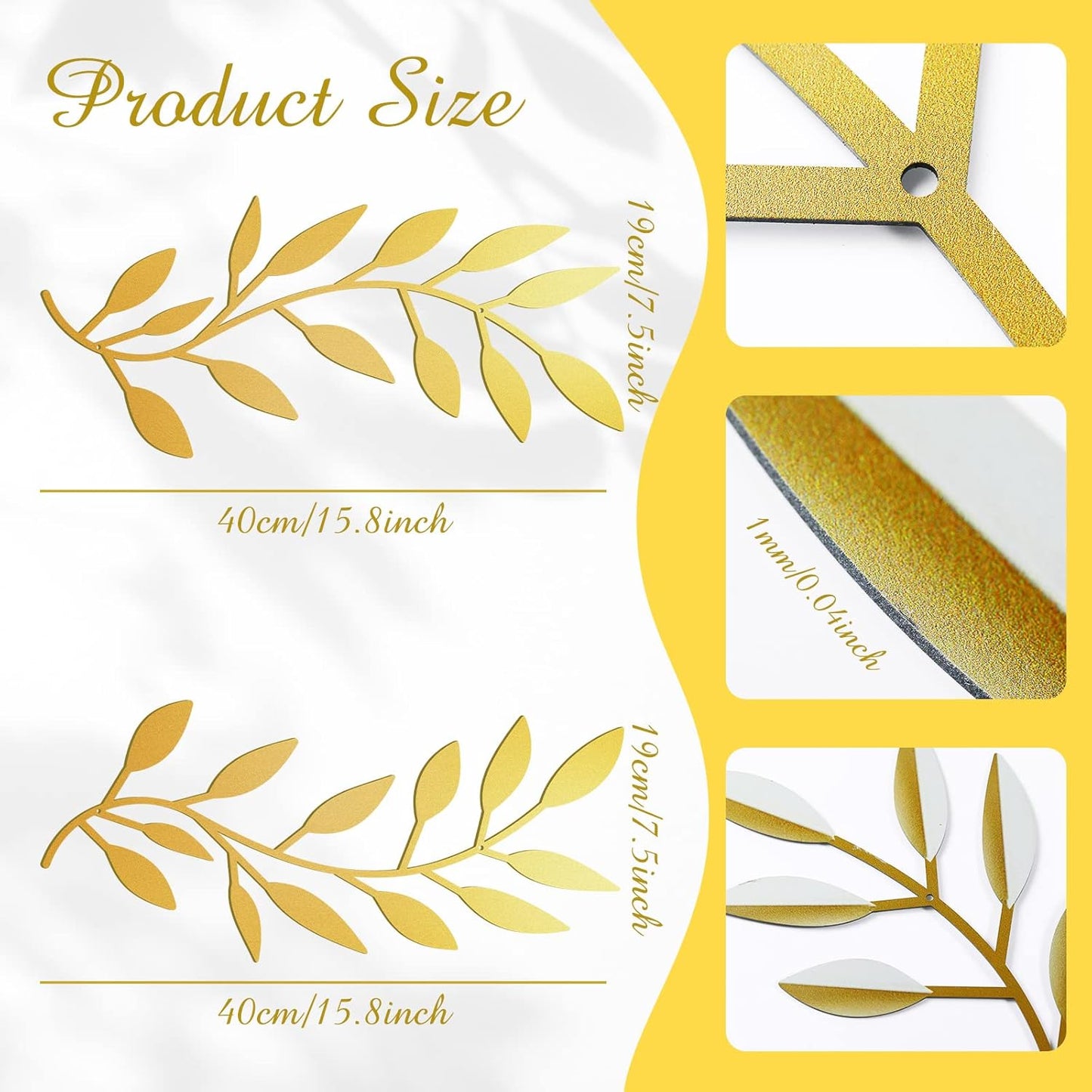 Metal Tree Leaf Wall Decor Vine Olive Branch Leaf Wall Art Living Room / Gold / Set of 2