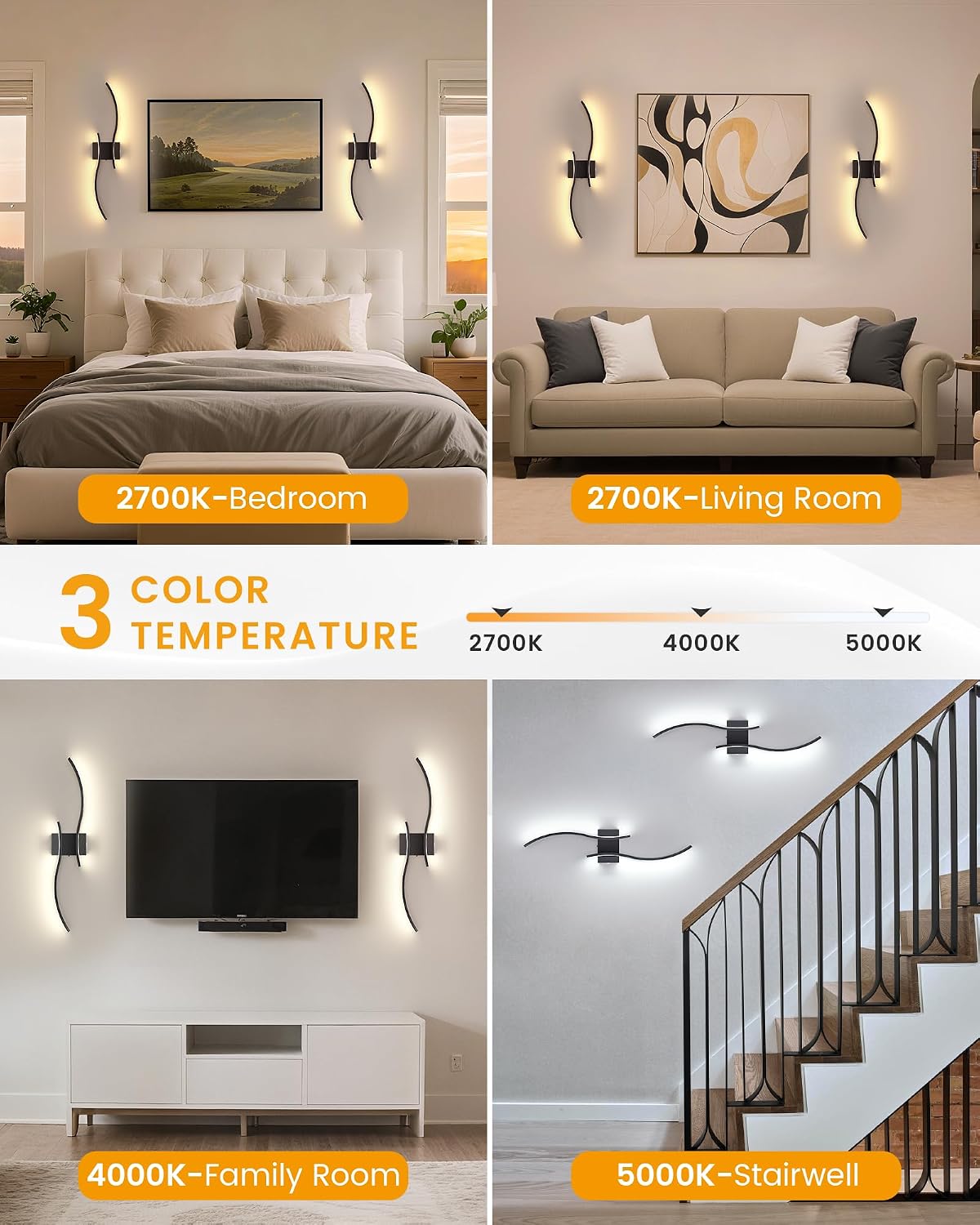 27.6 Inch Battery Operated Wall Sconce Set of 2, Black Modern Rechargeable Wall Lights with Remote, 3CCT Dimmable