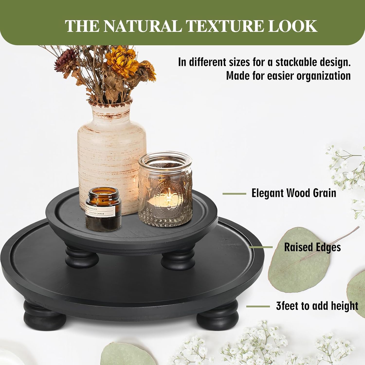 Round Wood Tray Decor / Set of 2