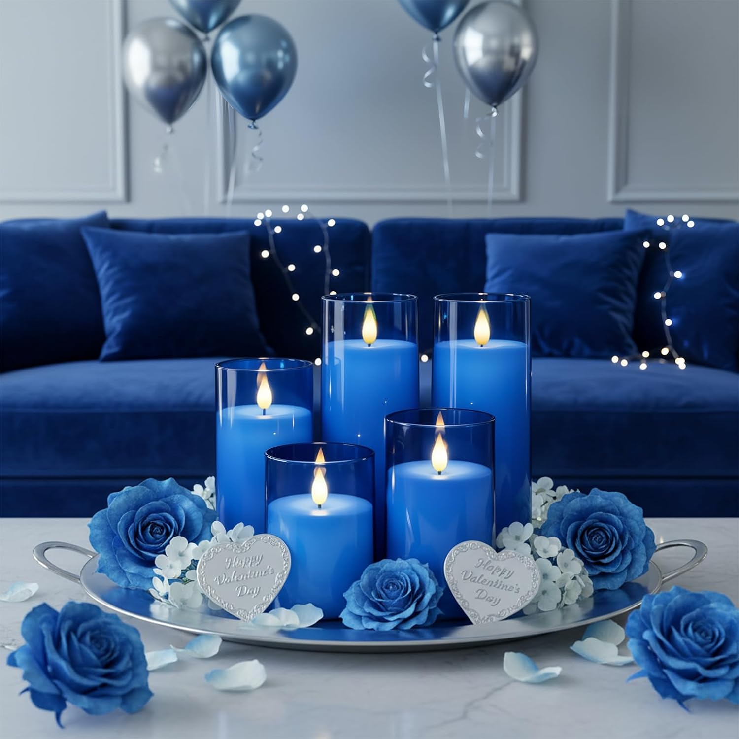 Homemory Blue Flickering Flameless Candles, Battery Operated Acrylic LED Pillar Candles with Remote Control and Timer