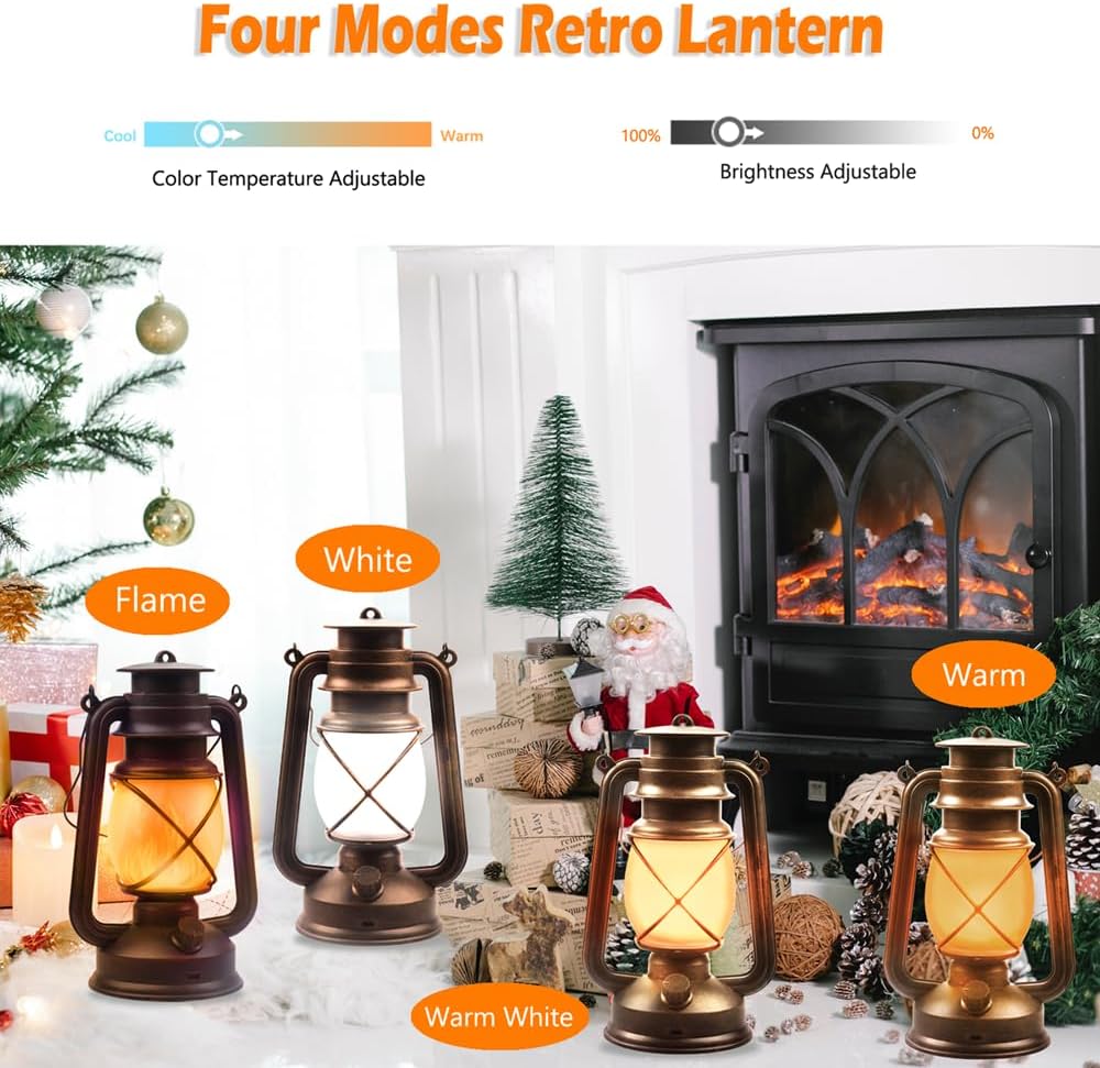 Marlrin USB Rechargeable Lanterns 2 Pack with Remote Control 4 Modes Lights | Vintage Hanging Lanterns Outdoor