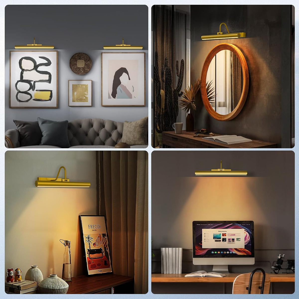16" Rechargeable Picture Light for Wall Art, Brass Finish | 5200mAh Battery Operated Wireless LED Art Light with