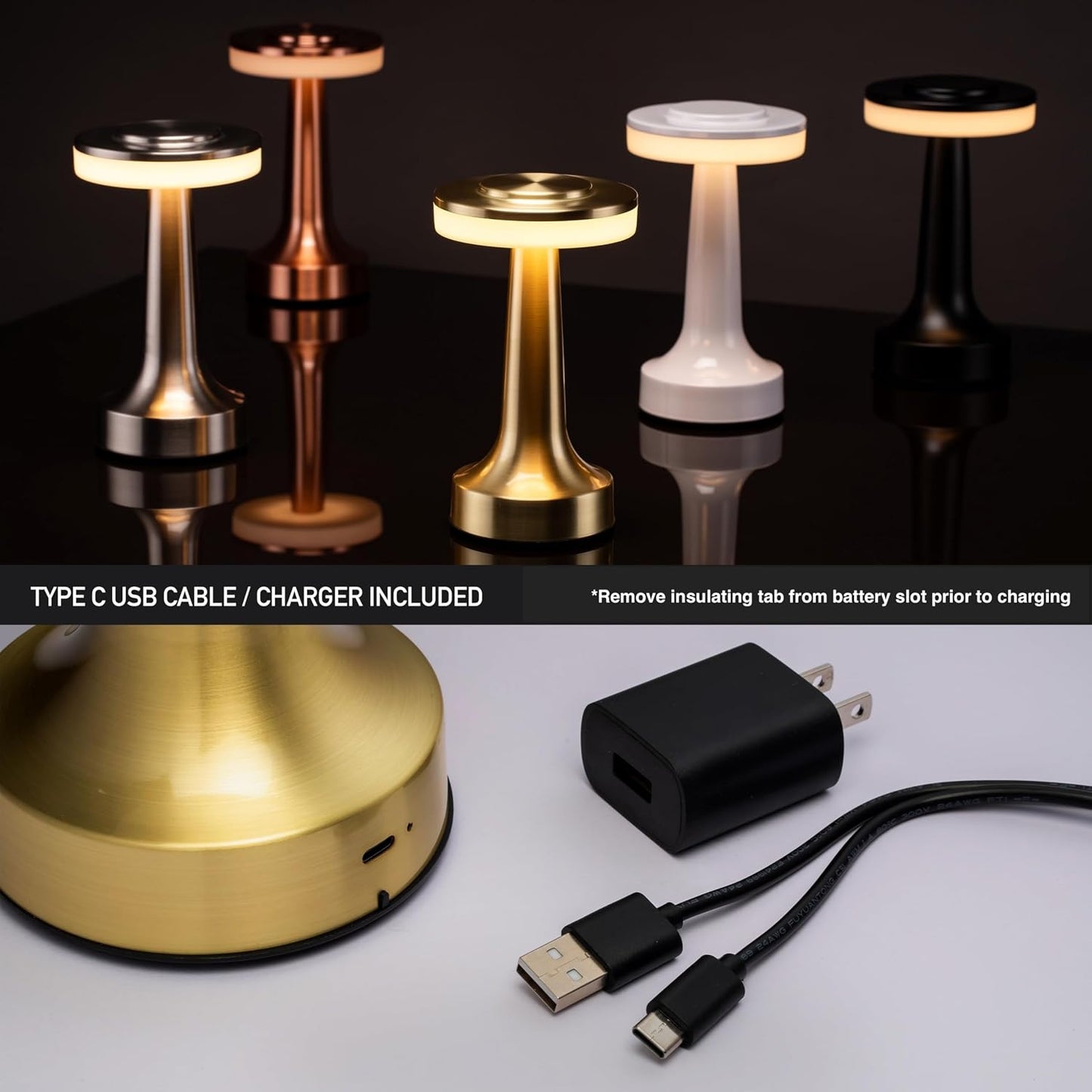 O’Bright Portable LED Table Lamp with Touch Sensor, 3-Levels Brightness, Rechargeable Battery Up to 48 Hours Usage