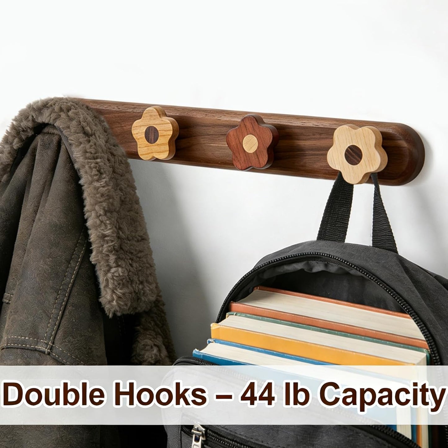 Wood Flower Coat Hooks for Hanging Clothes / Medium
