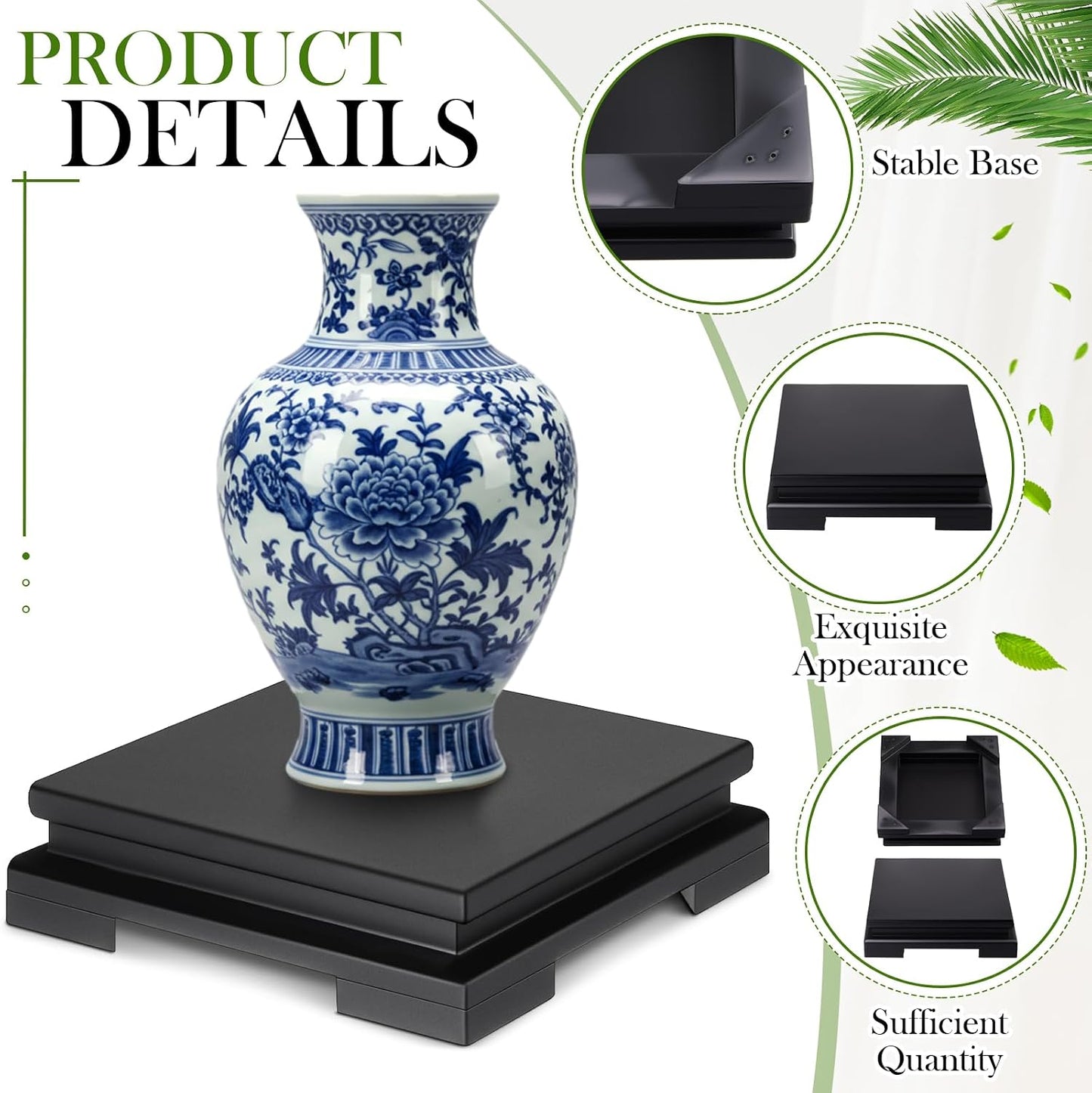 Square Wooden Display Stand Wood Vase Display Base Pedestal Stand / Black / 6.7 x 6.7 x 2 / Set of 2