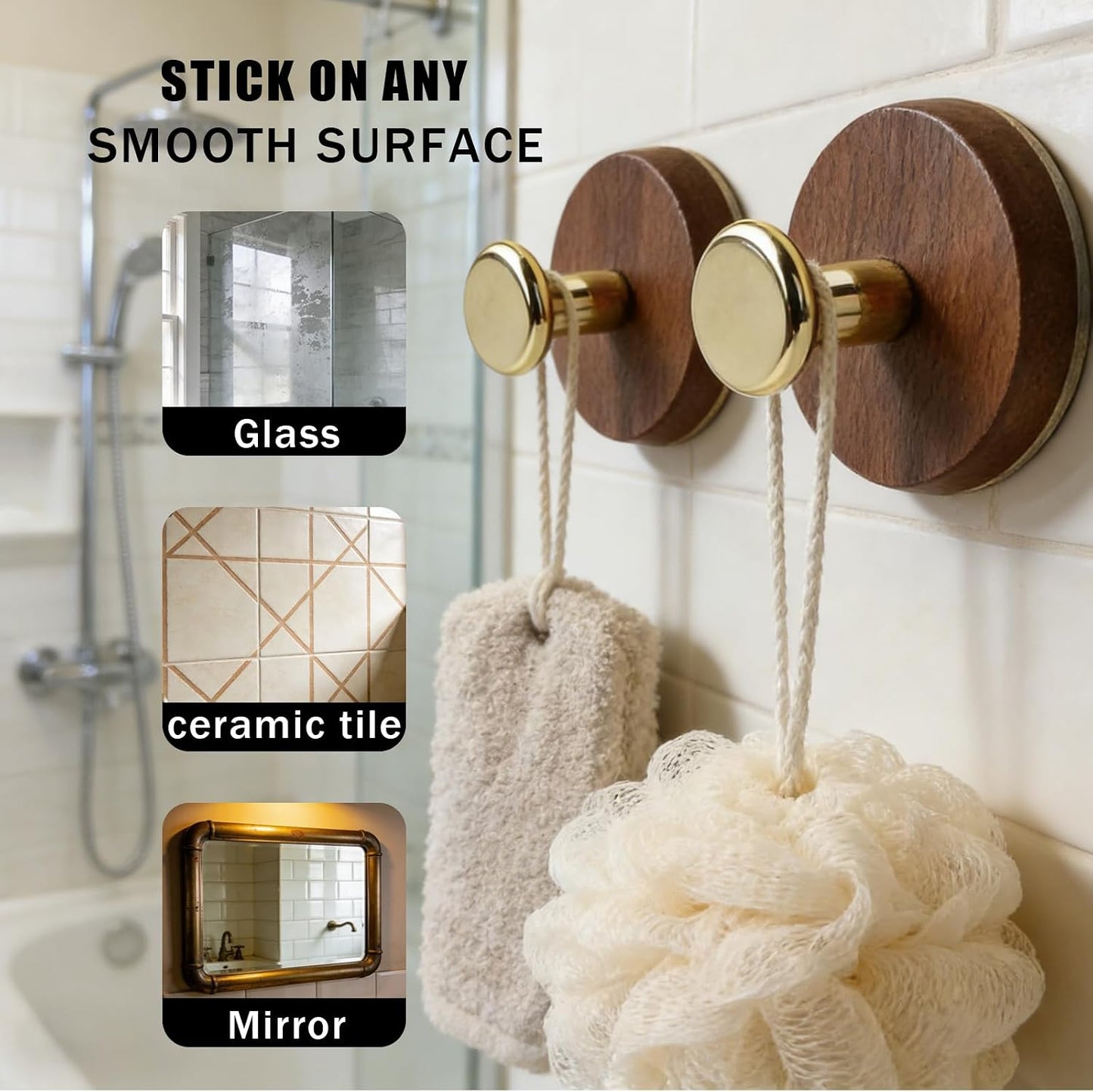 Suction Cup Hooks / Walnut Wood