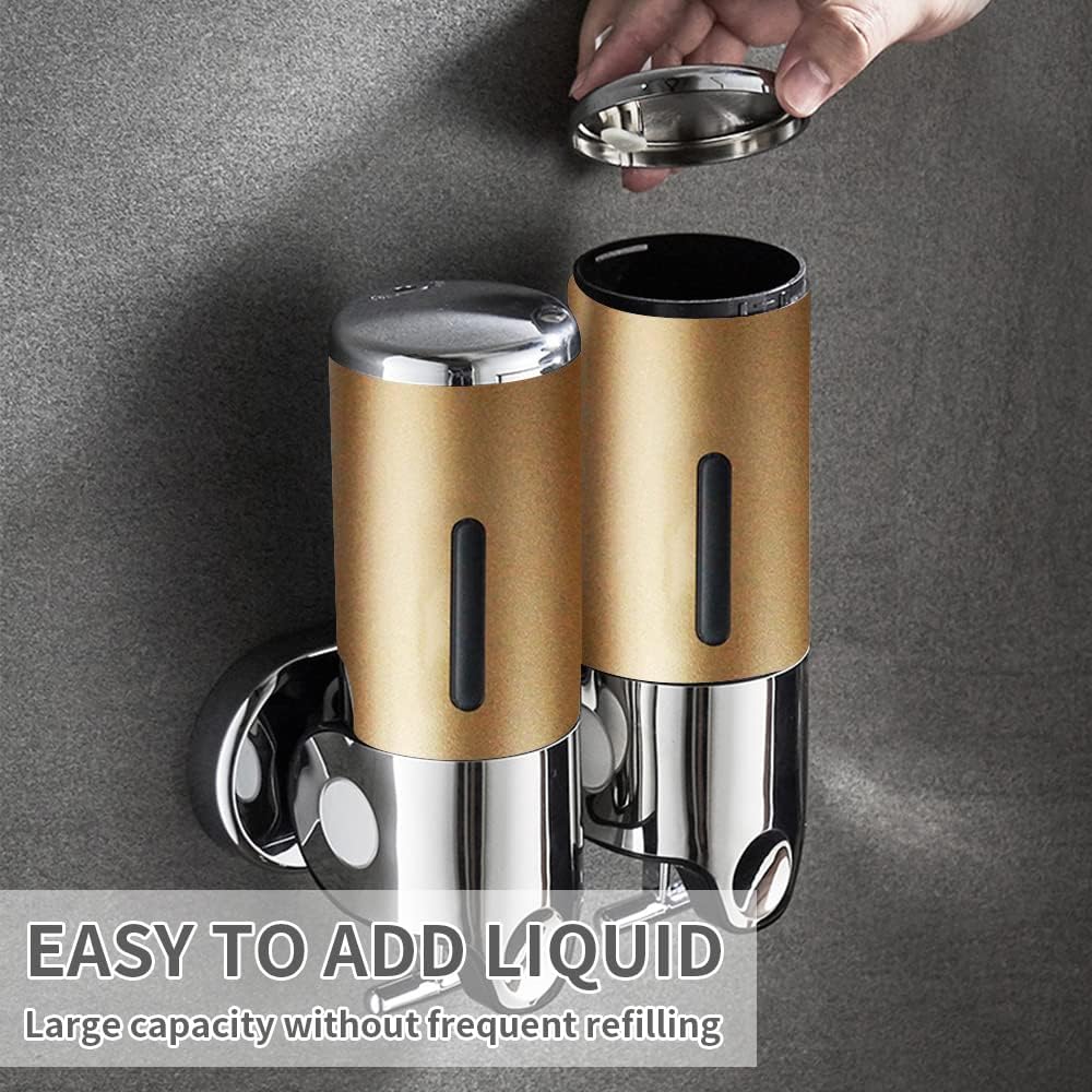 3 in 1 Chamber Wall Mounted Shampoo and Conditioner Dispenser (Gold) | No Drill Shower Soap Dispenser for Bathroom &