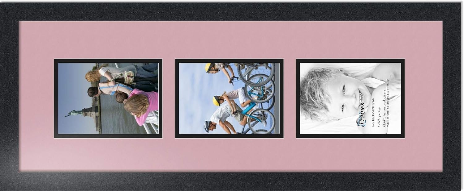 ArtToFrames Collage Photo Frame Double Mat with 3-5x7 Openings with Satin Black Frame and Seashell mat.
