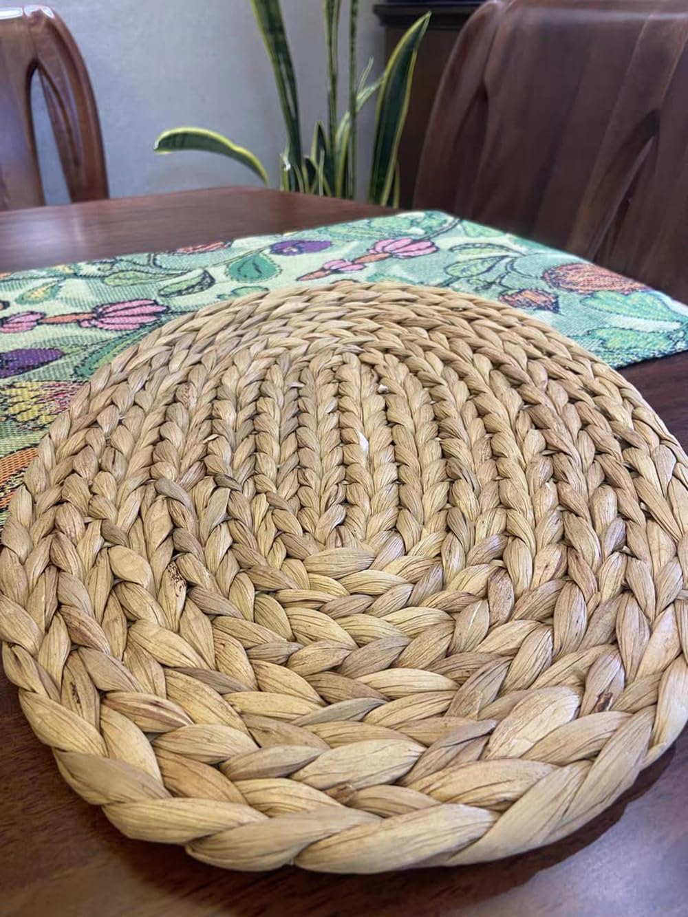 Natural Water Hyacinth Woven Placemats Set of 6, Straw Braided Rattan Placemats, Oval Woven Placemats, 12x16 Inches