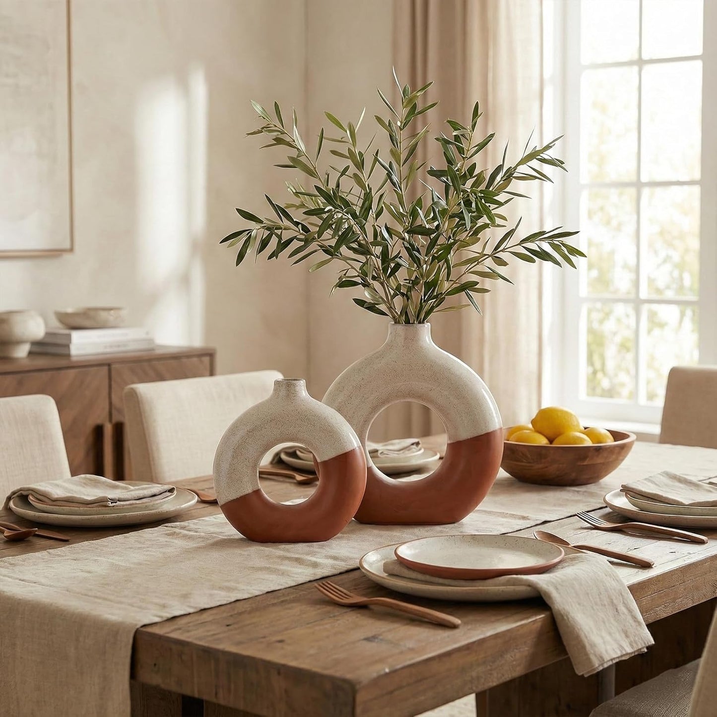 Modern Matte Ceramic Vases for Entryway Living Room / Terracotta / Set of 2