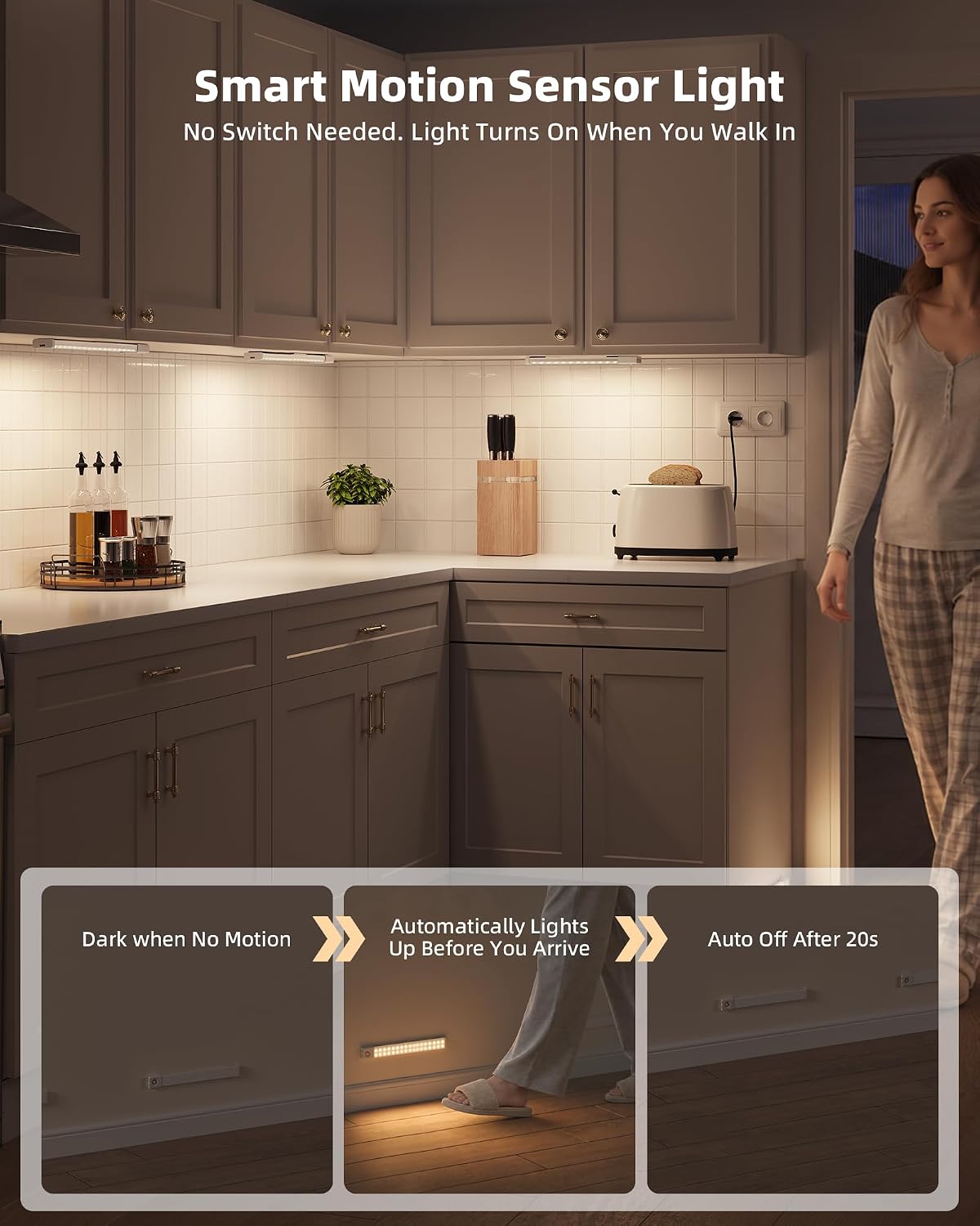 EZVALO 6 Pack LED Under Cabinet Lights Wireless with Charging Station, 11.8'' Motion Sensor Light Indoor, 1100mAh