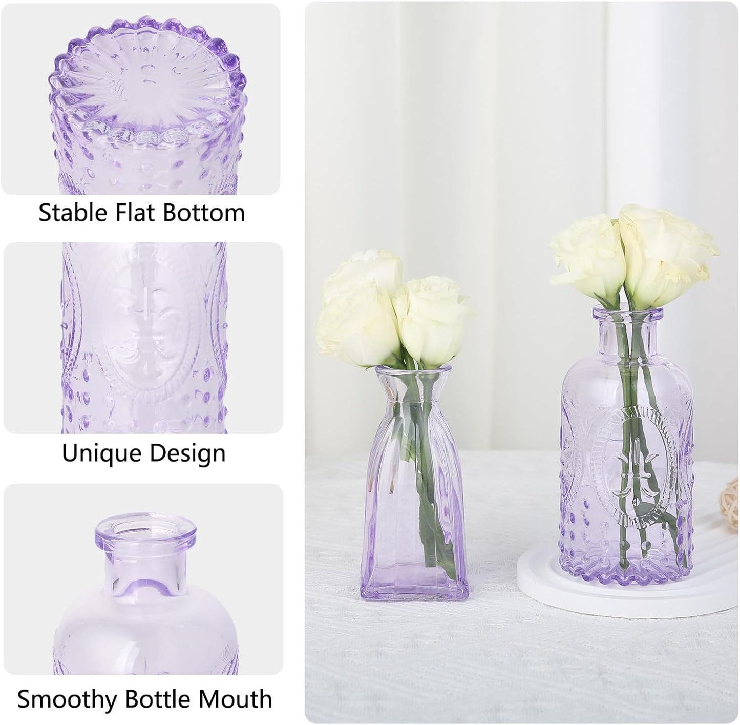 Glass Bud Vases Mini Flower Vase Small Vintage Vases for Centerpiece Table / Purple / Set of 12