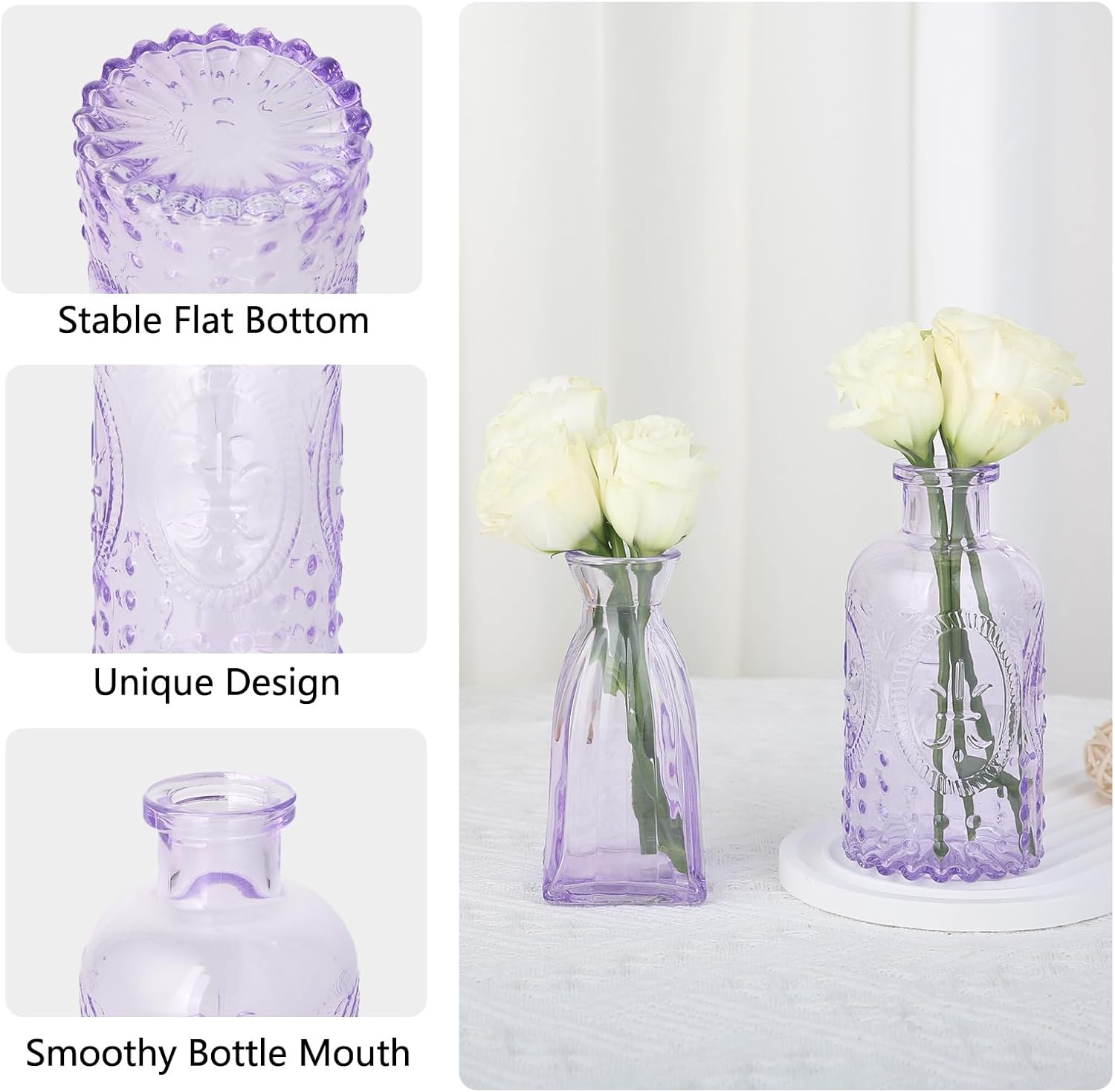 Glass Bud Vases Mini Flower Vase Small Vintage Vases for Centerpiece Table / Purple / Set of 12