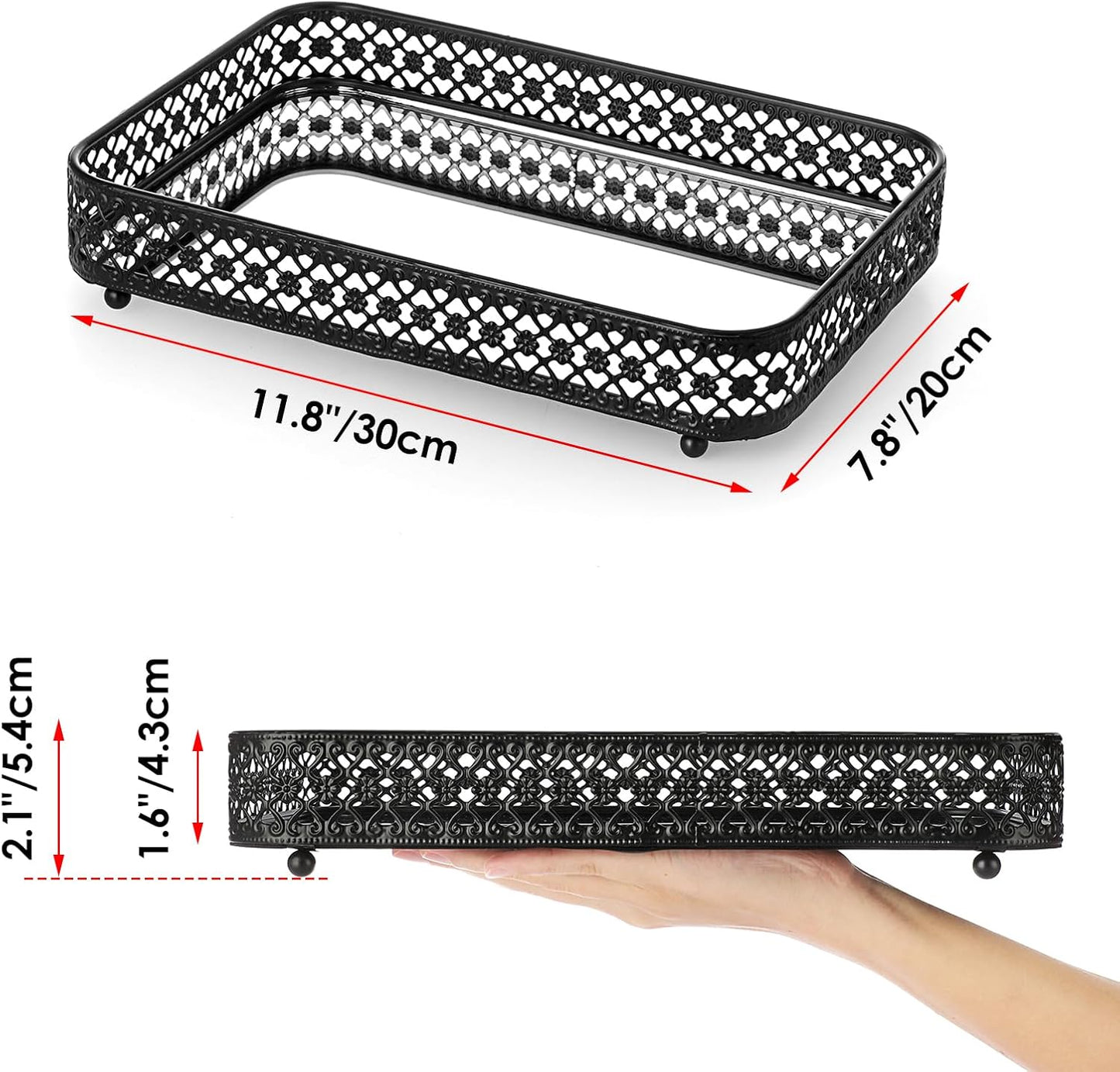 Glass & Metal Trinket Organizer for Dresser / Black / 11.8 x 7.9 x 2