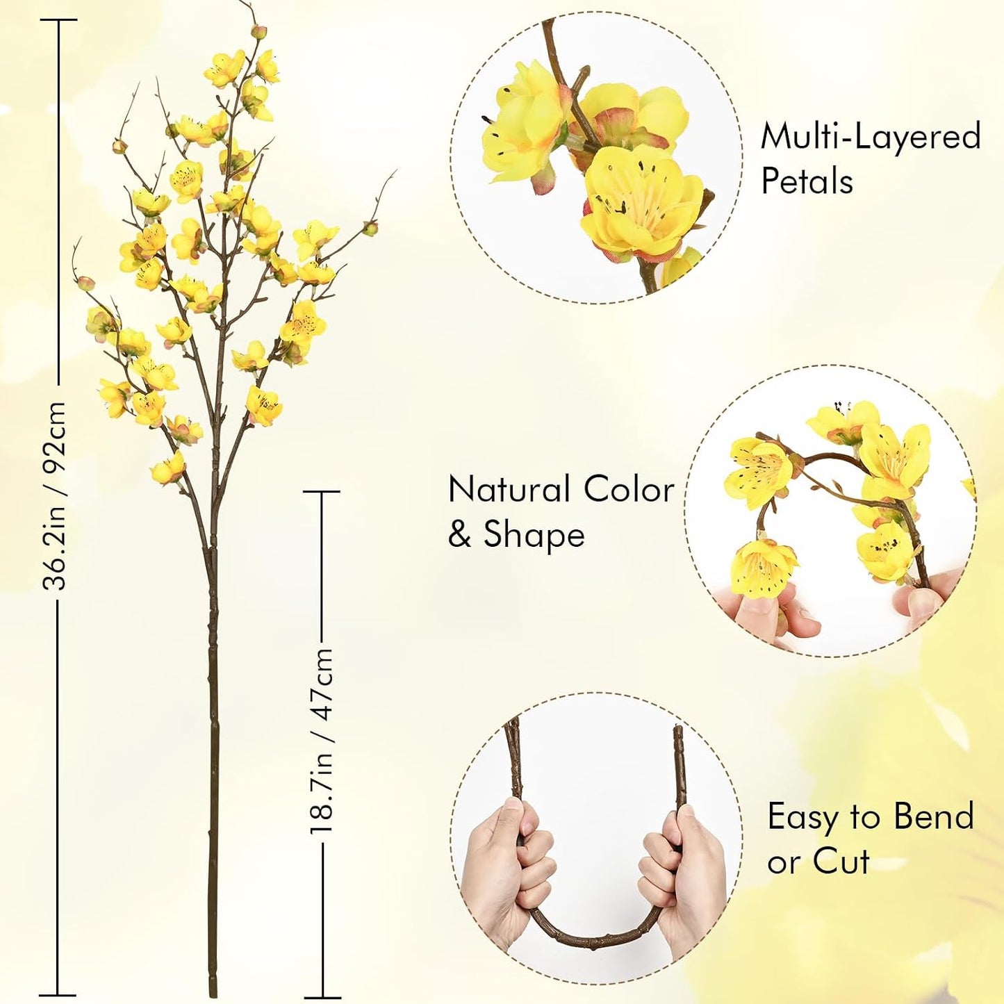 Cherry Blossom Branches for Vases / Yellow / Set of 4