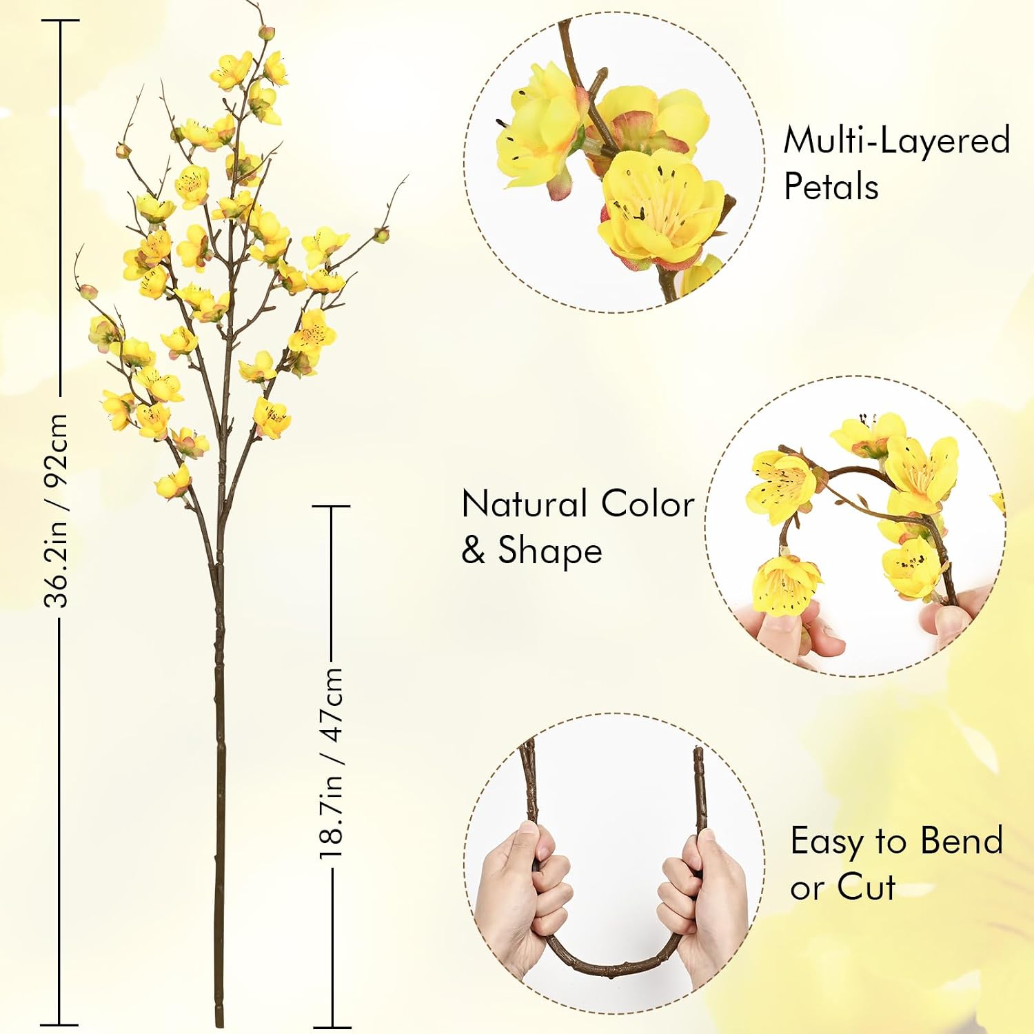 Cherry Blossom Branches for Vases / Yellow / Set of 4