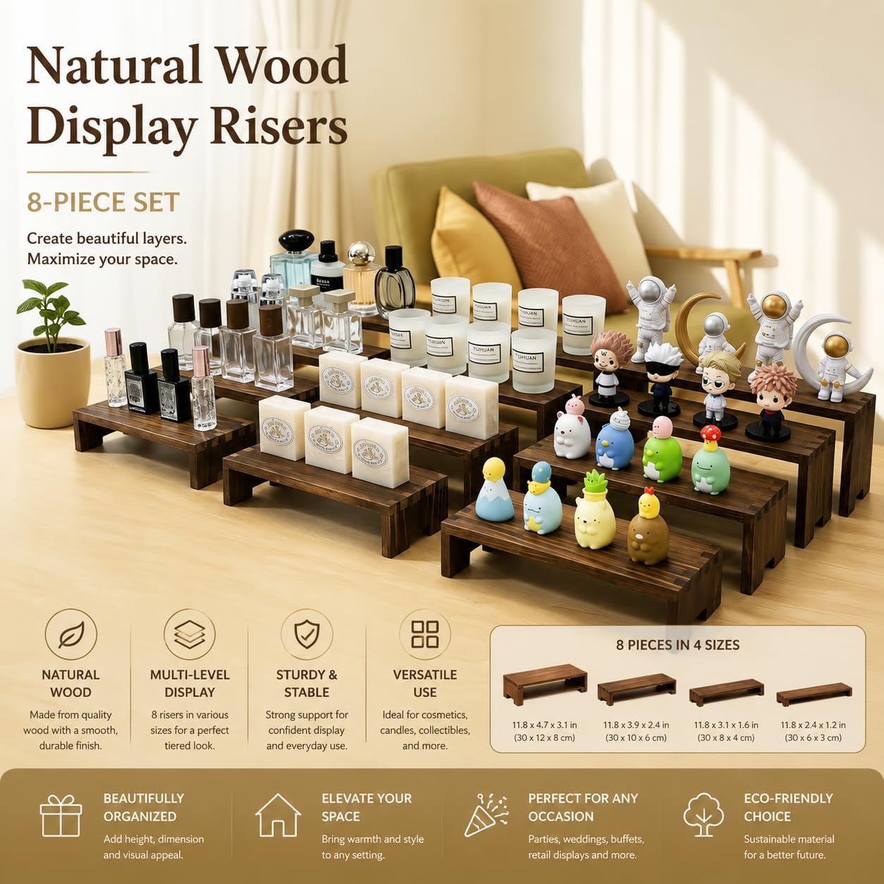 Yikaroeli Large Wood Display Risers Wooden Cupcake Stand Cake Stands Dessert Food Buffet Display Stand for Vendor