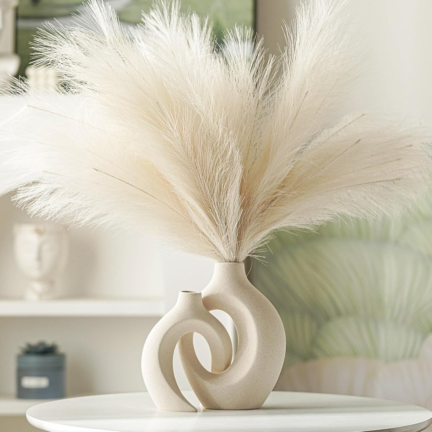 Hollow Ceramic Vase / Off White - Round Hollow / Set of 2