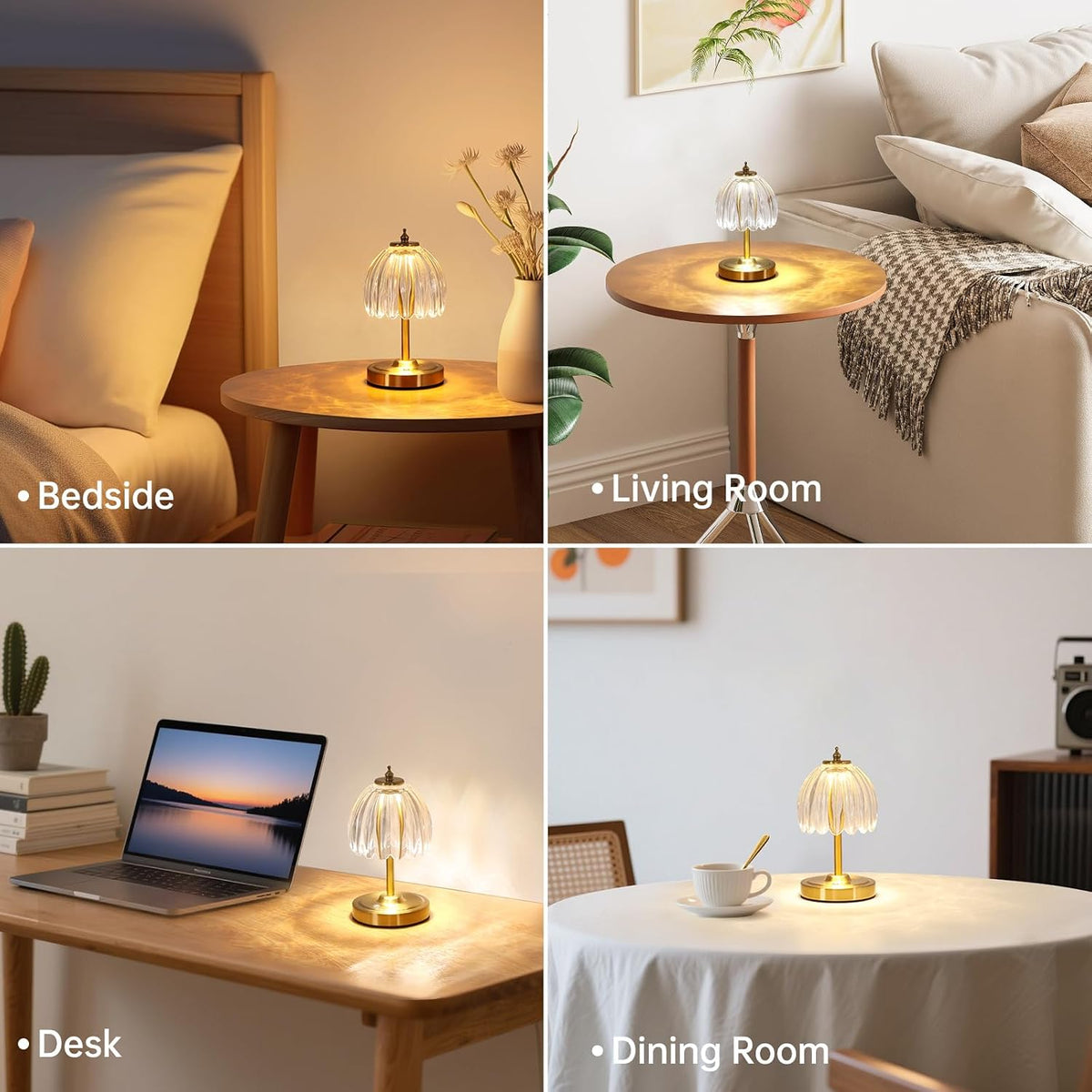 Shenmoyl Set of 2 Tulip Table Lamp with 5200mAh Battery & Touch Control, Cordless Small Table Lamp with 3 Colors