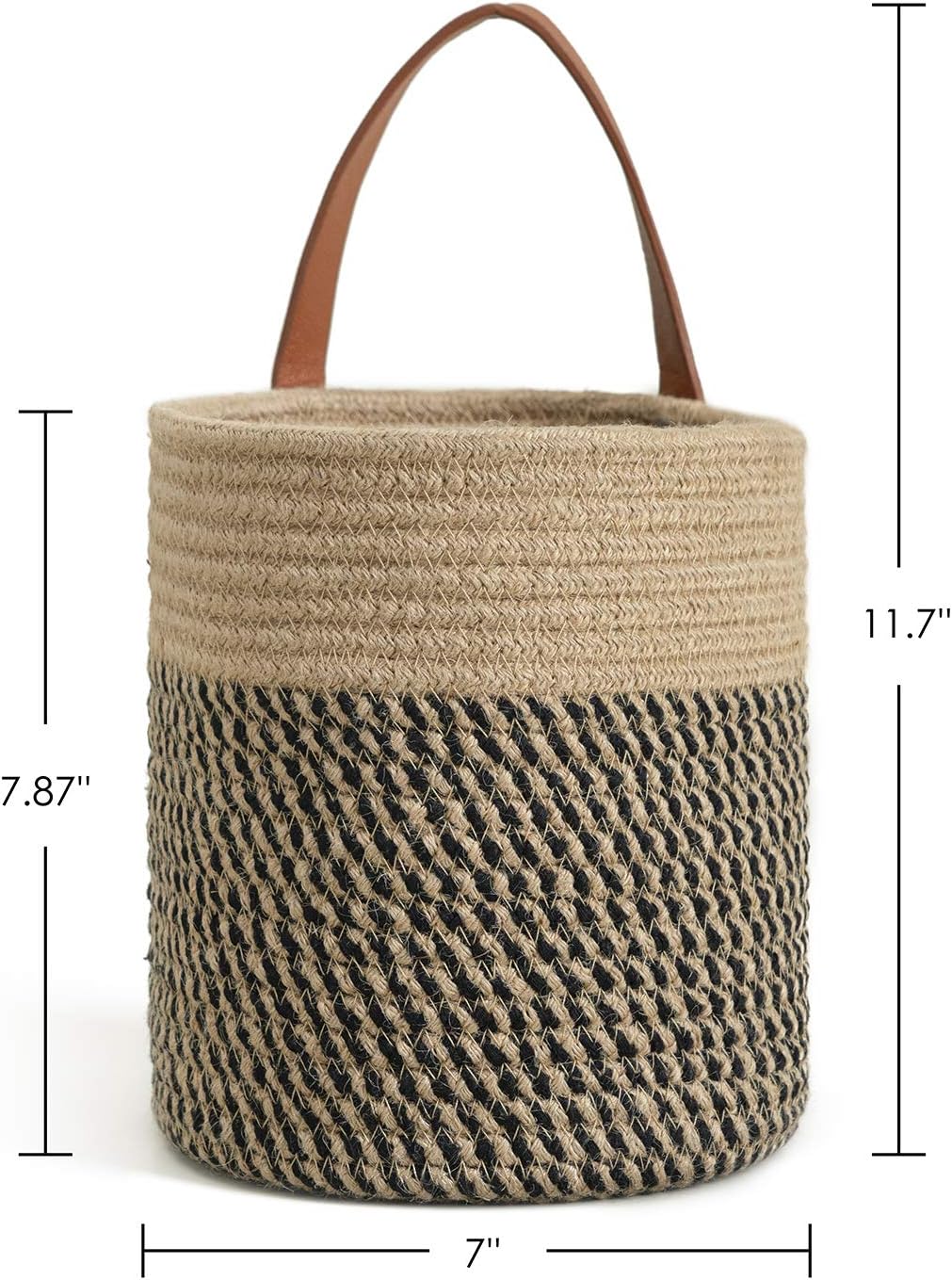 Small Woven Fern Wall Hanging Basket Flower Plants / Jute & Black / 7.87 x 7 / Set of 2