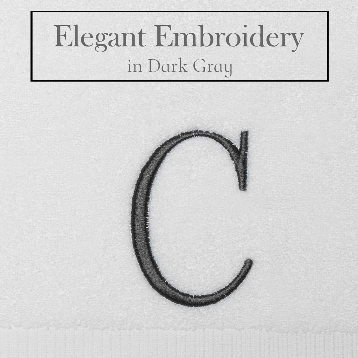 White with Dark Gray Monogrammed Hand Towels for Bathroom Set of 2 Letter C | Luxury Hotel Quality Initial Towels For