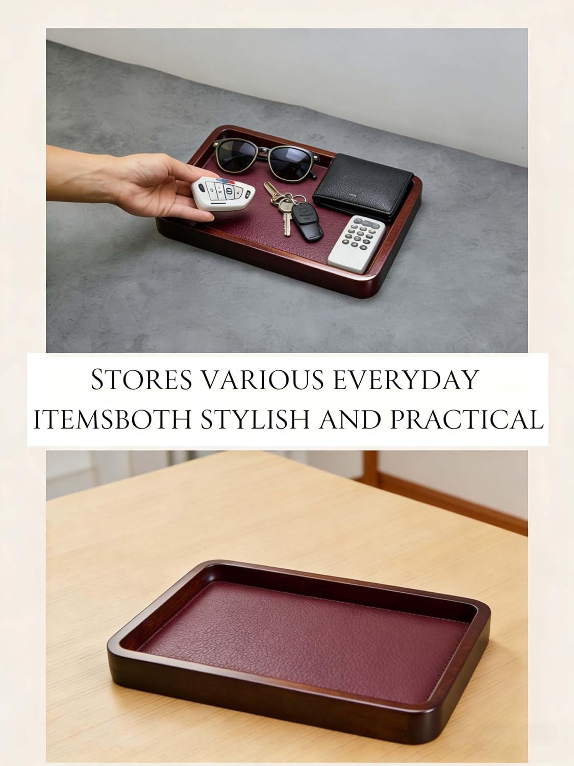 Valet Tray-Light Wood Decorative Key Tray / Brown